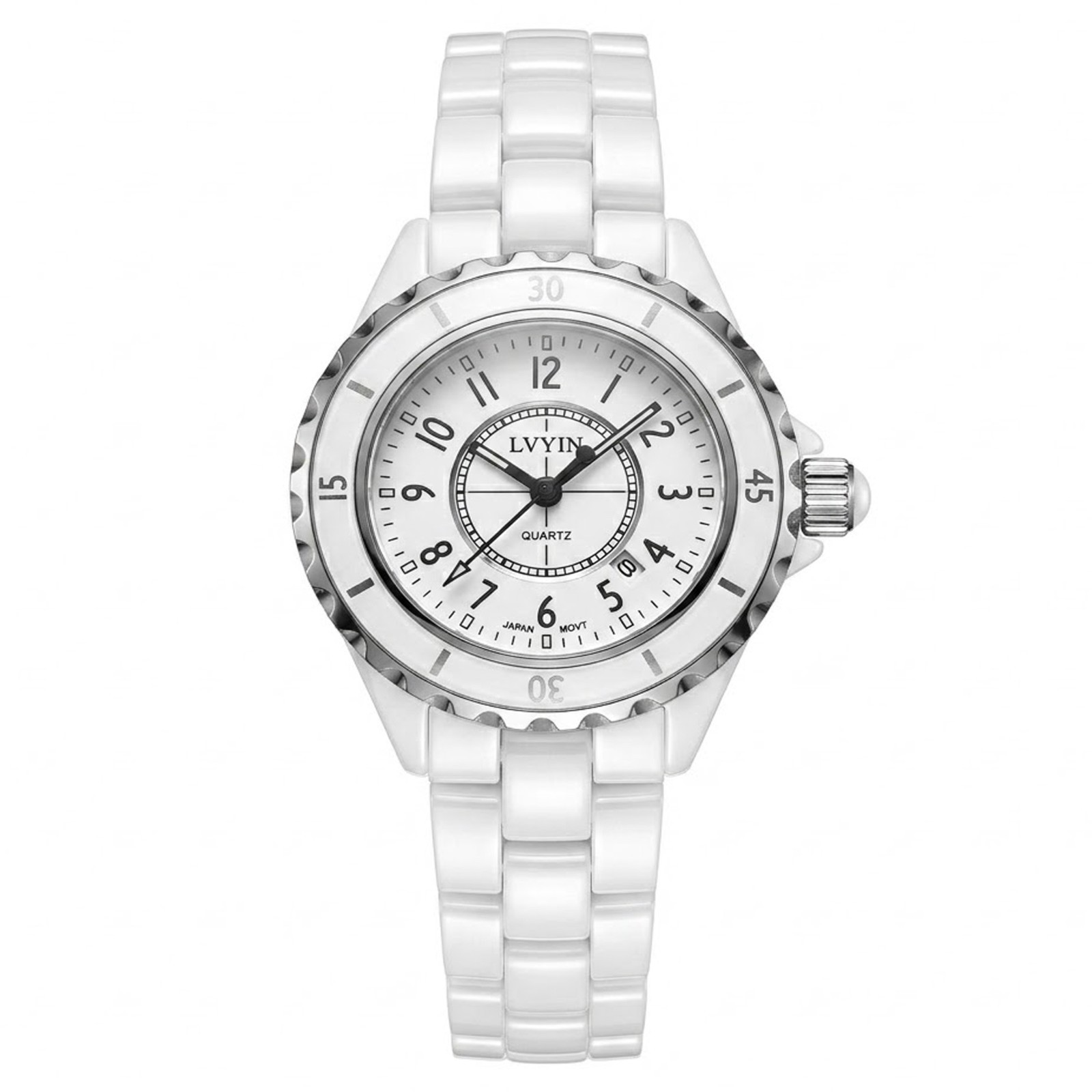 VORSEL Womens White Ceramic Watch Elegant Quartz Analog Wristwatch