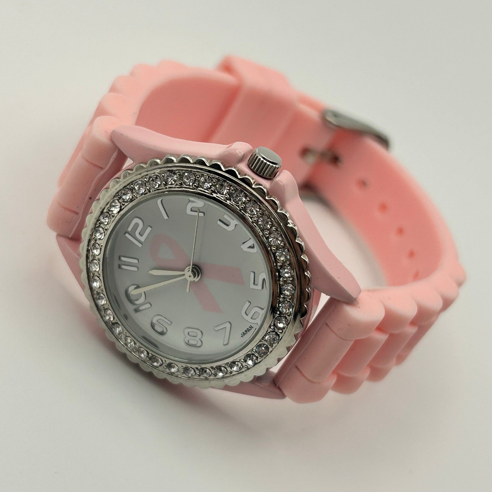 Geneva Ladies Crystal Rhinestone Breast Cancer Awareness Watch New Battery