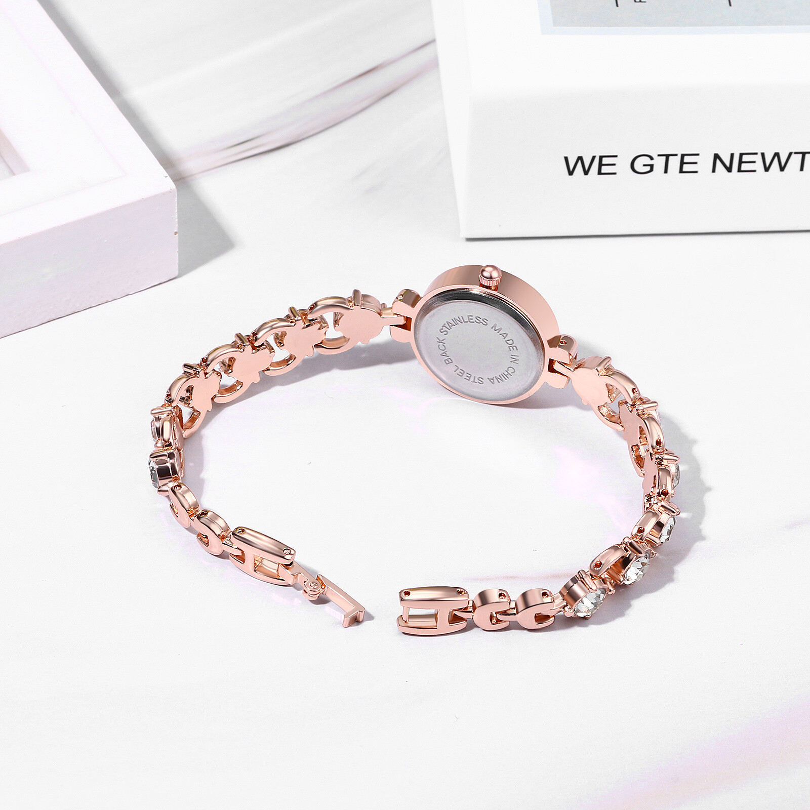Womens Girls Slim Diamond Bracelet Watch Simple Round Quartz Analog Dress Watch