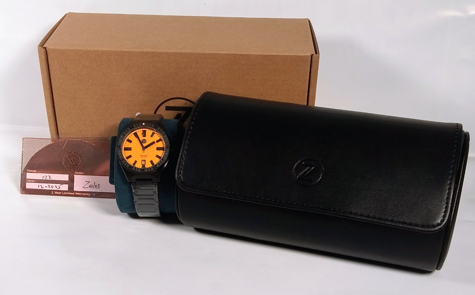 ZELOS BLACKTIP 41mm DLC EMBER Automatic Dive Watch NOS Full Set