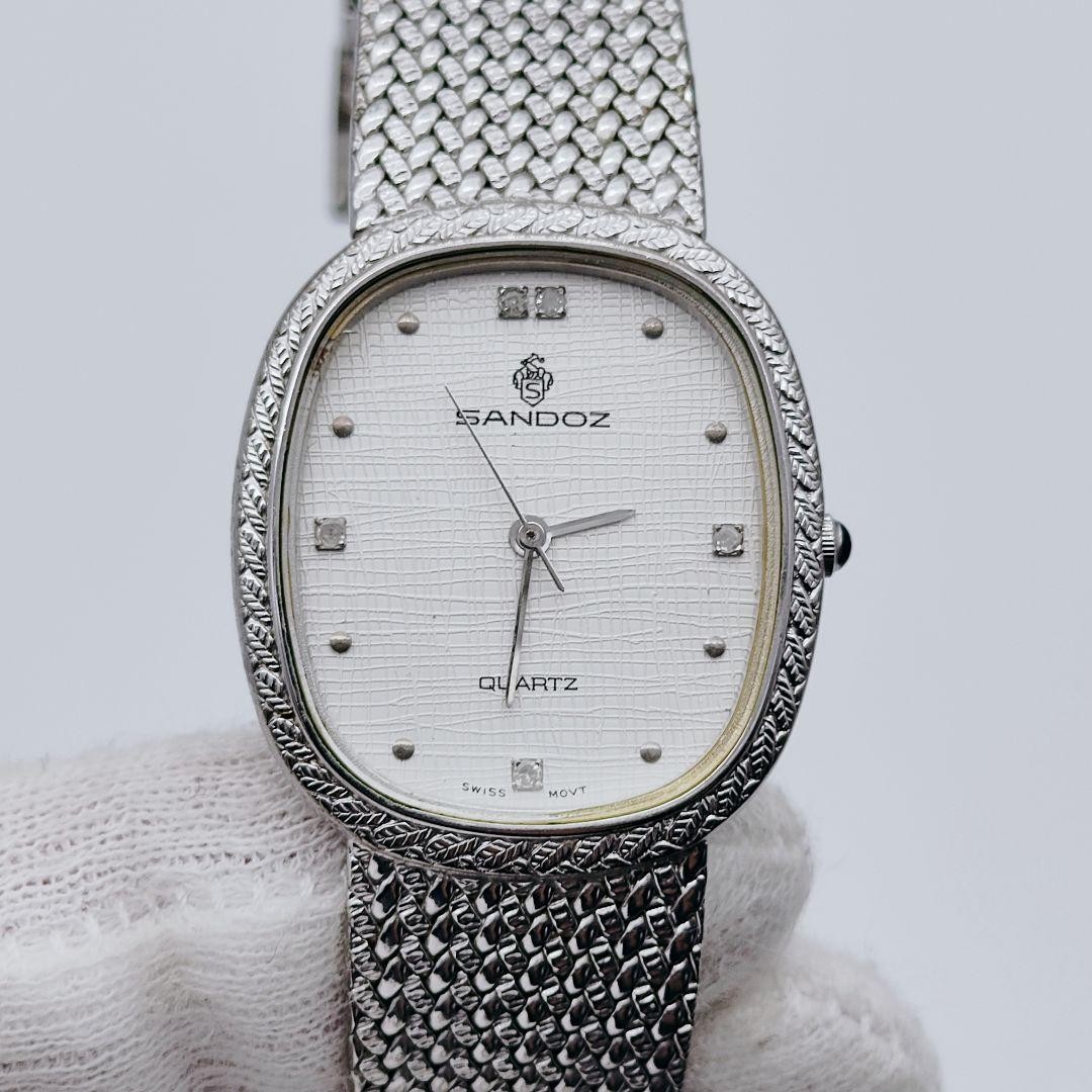 SANDOZ SM-1021 Vintage Quartz Watch White Linen Dial Used