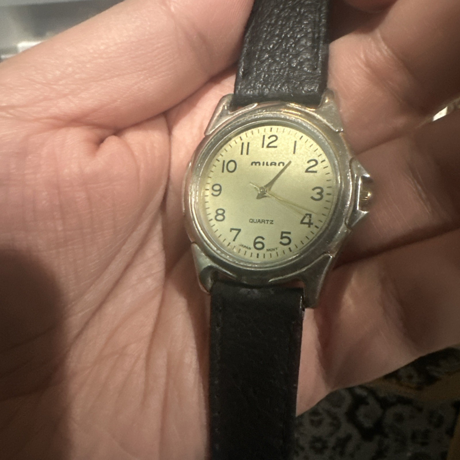 Working Vintage Milan Mens Watch Black Leather Brand New Battery 35mm Fit 8.5in”