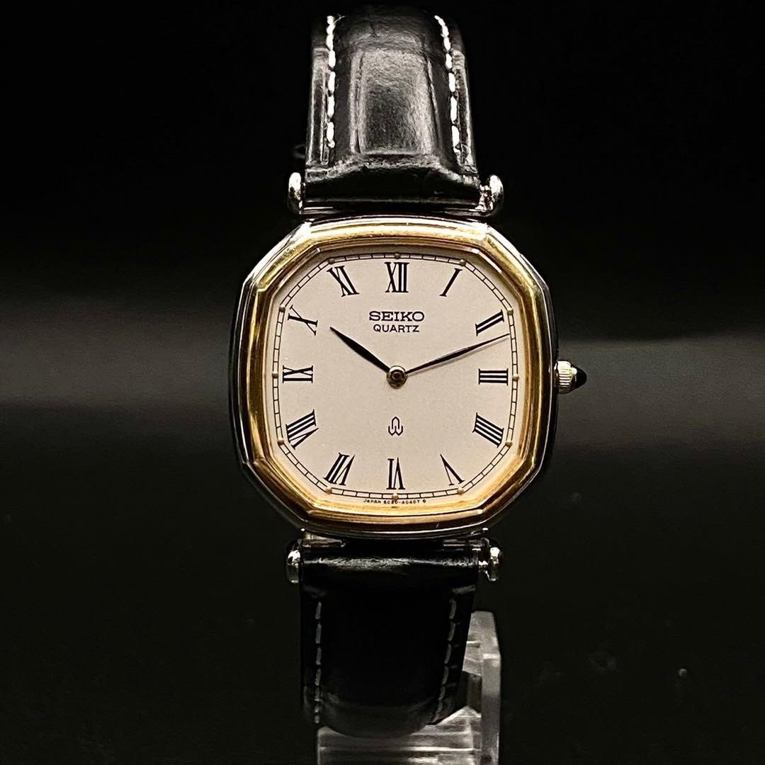 Seiko Dolce Octagon 6020-5750 Black Quartz Watch Vintage Japan 0610681