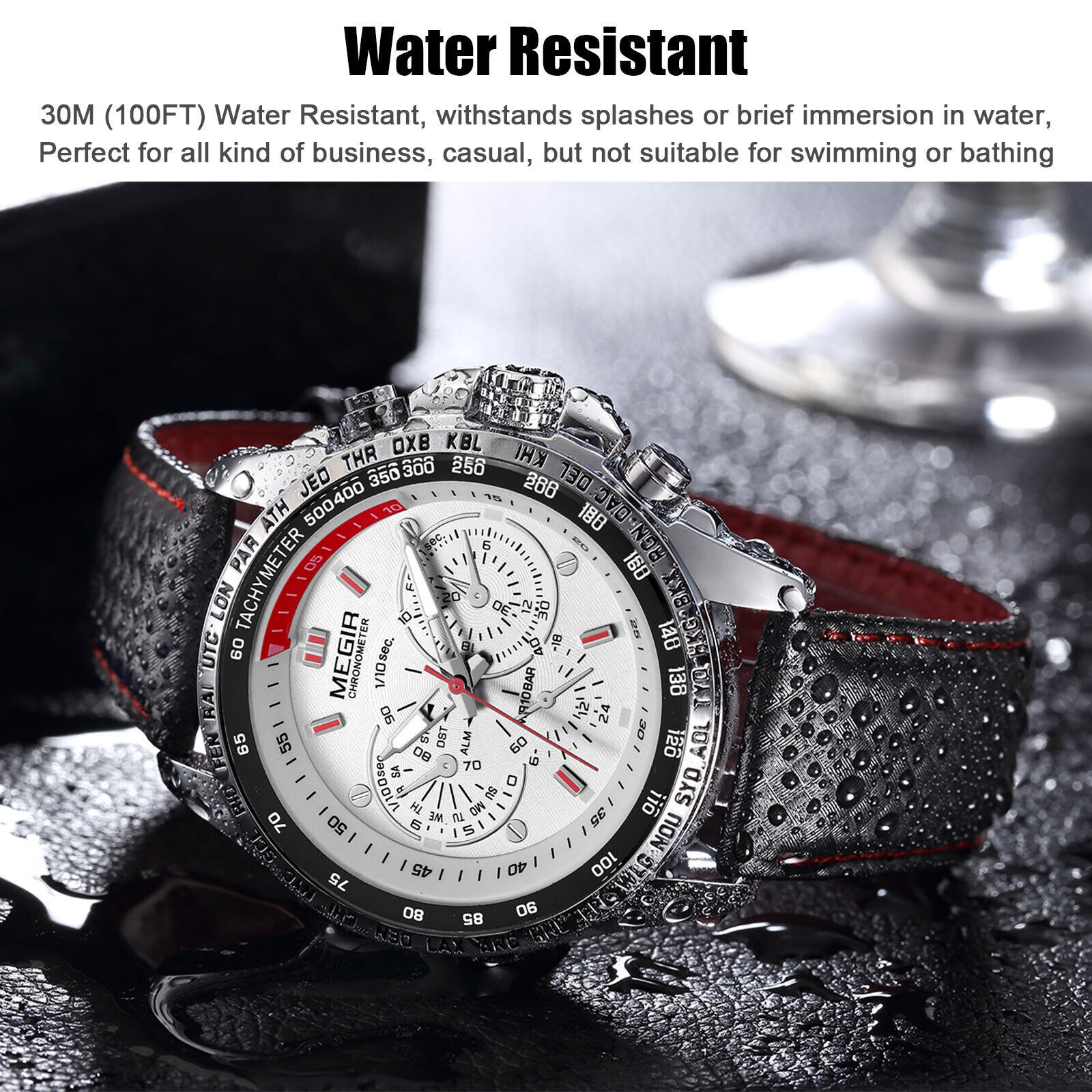 Waterproof Men Stainless Steel Leather Analog Sports Quartz Military Wrist Watch