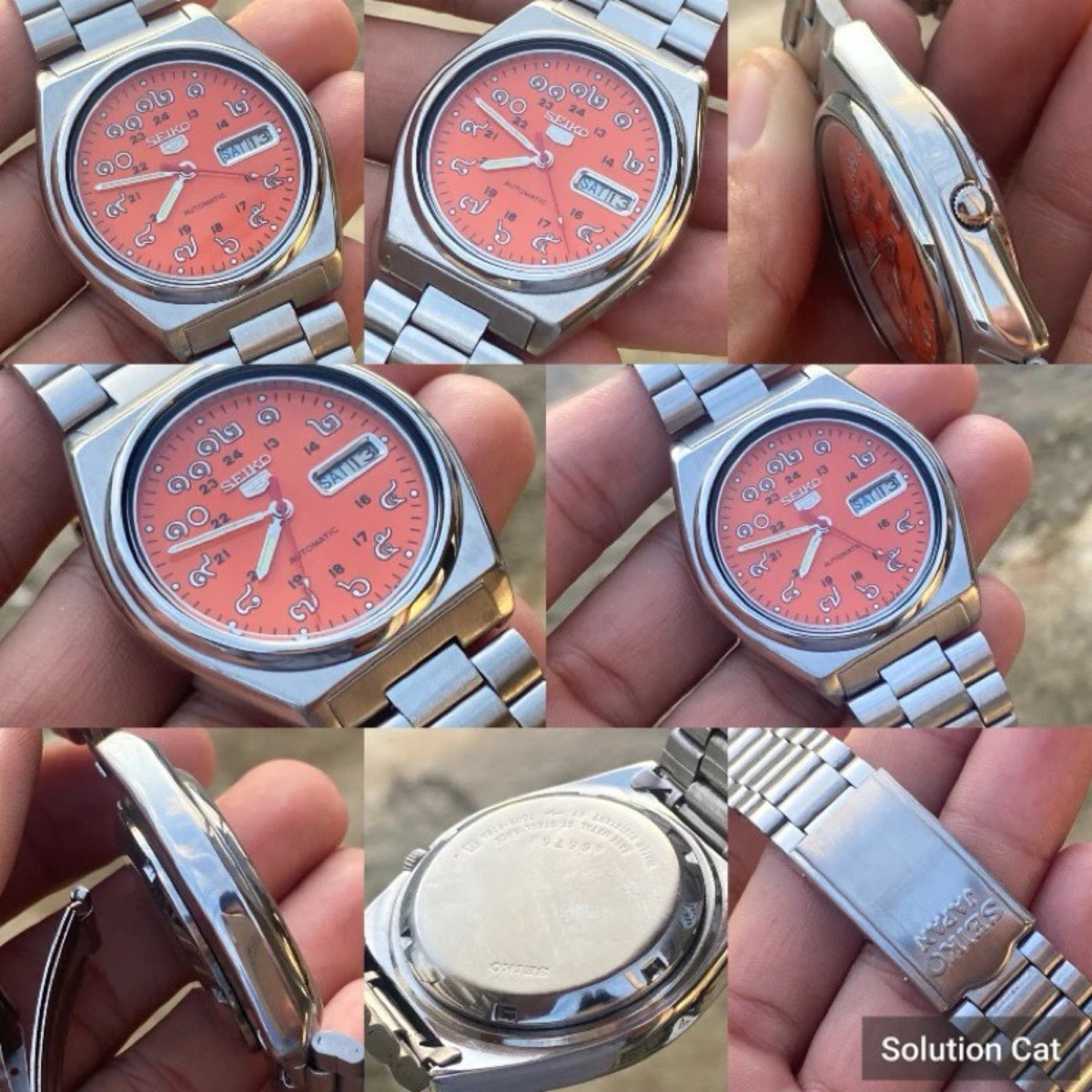 Seiko 5 7009 Automatic Watch Vintage Dial Thai Numbers Orange Face Stainless