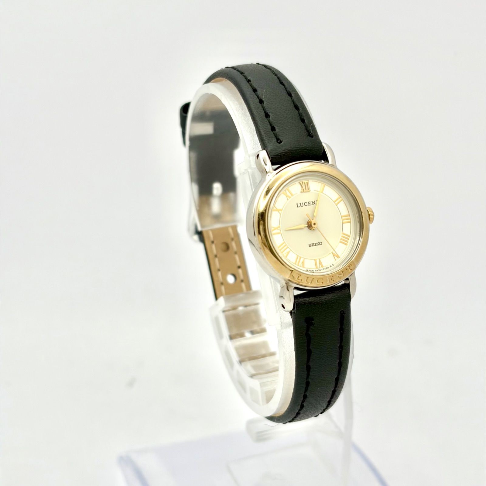SEIKO 4N21 0360 Lucent Timepiece Ivory Dial Black Band No Box/Accessories