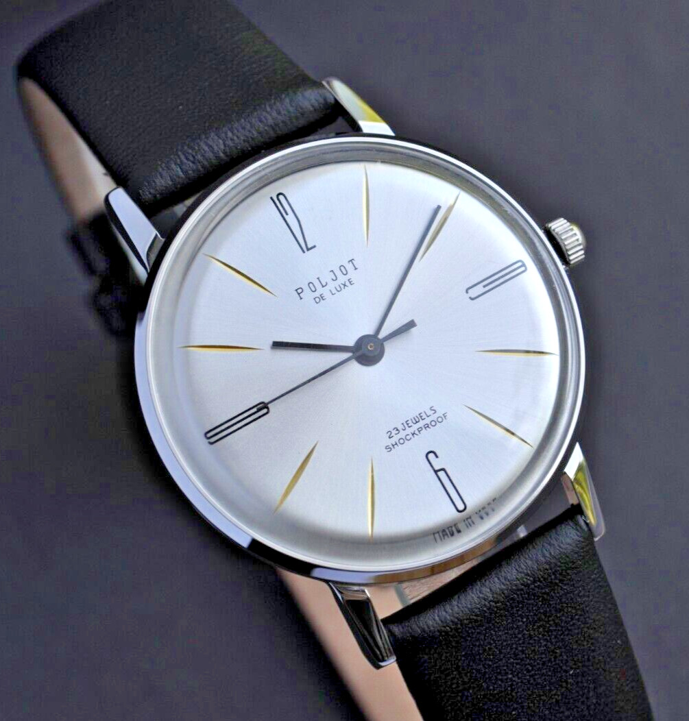 New POLJOT De LUXE New! Extra SLIM Watch Mens Vintag 1970 Case Stainless Steel