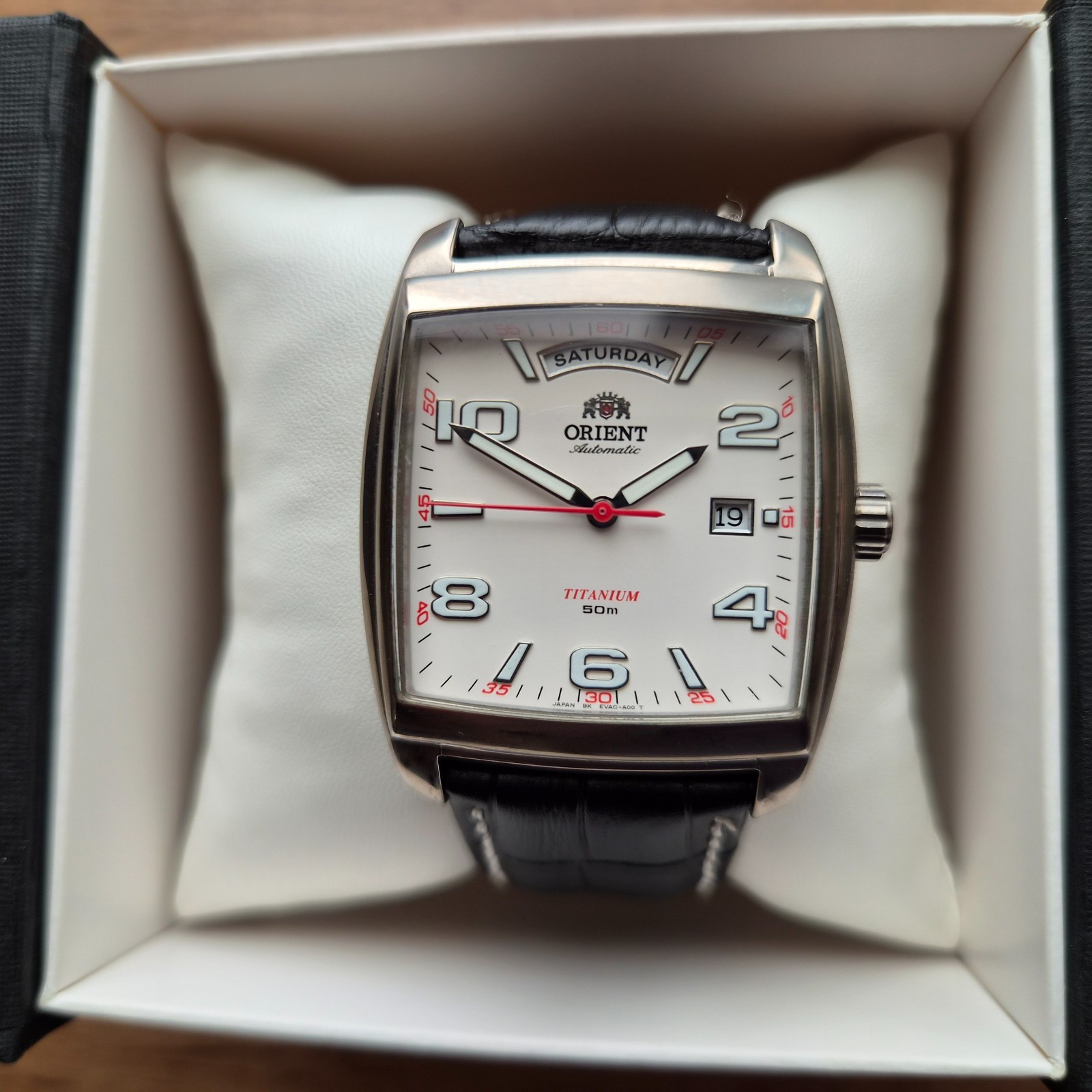 Orient President square watch Day date Automatic Japan white watch