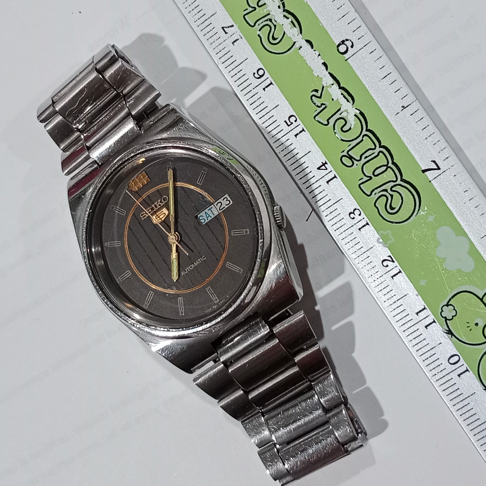 Vintage men’s watch Seiko Automatic 7009 Black Pinstripe Dial Dec 1988