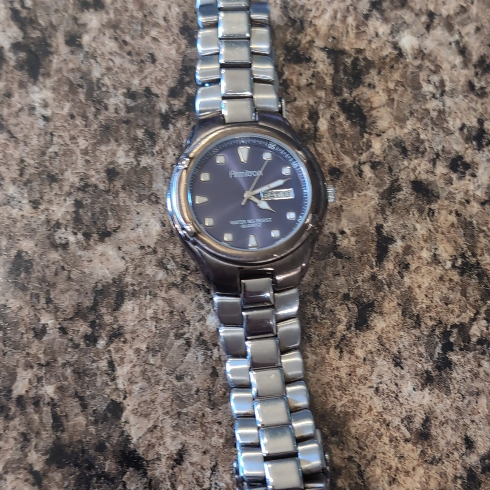Armitron Quartz Watch Blue Dial Day/Date Silver Stainless Bracelet