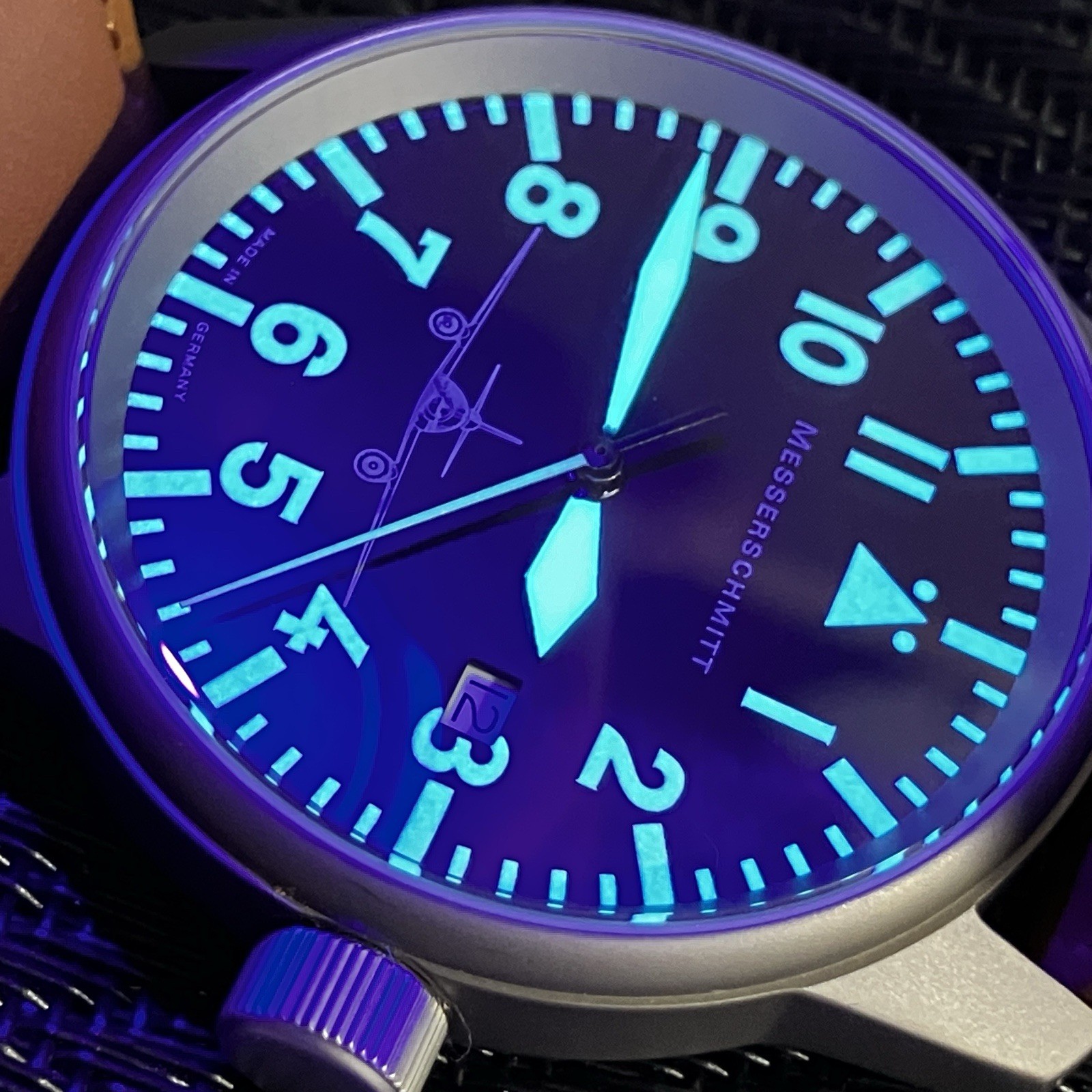 Mens Germany Pilot Titanium Messerschmit Watch Black Dial 41mm