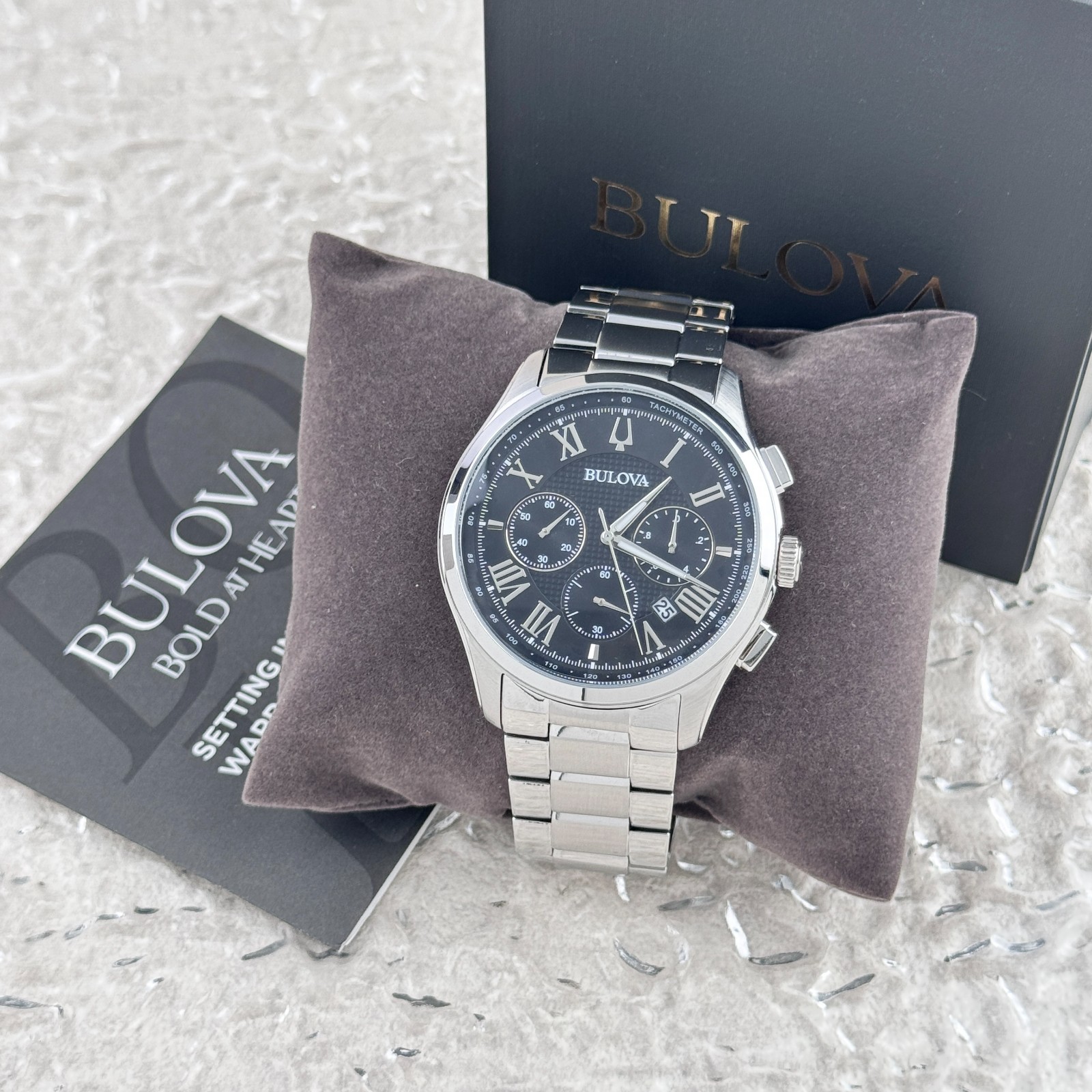 Bulova Men’s Classic Wilton Black Dial Stainless Steel Chronograph Watch 96B288