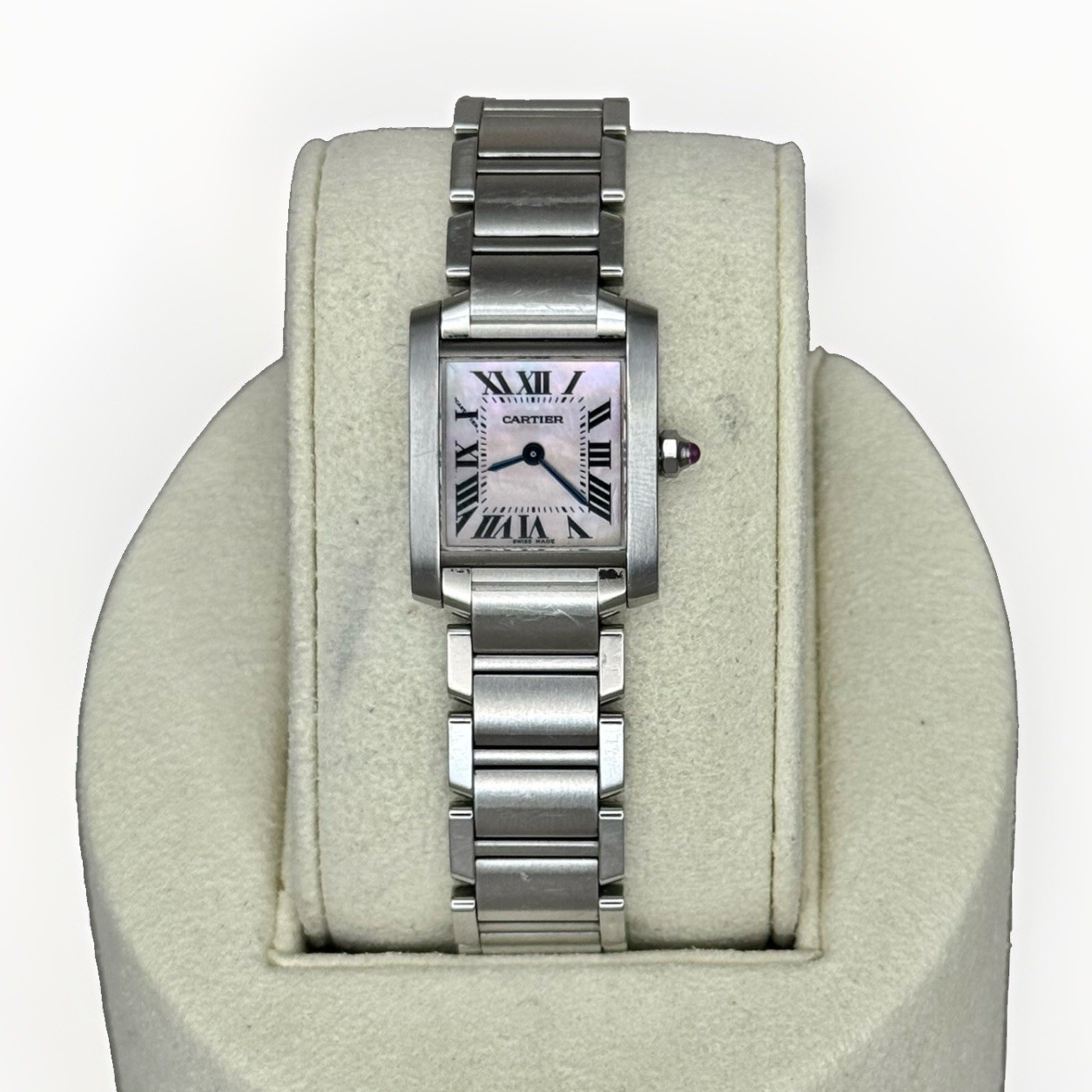 Cartier Tank Small Francaise 2384 Stainless Steel 20 X 25mm Pink Mother Of Pearl