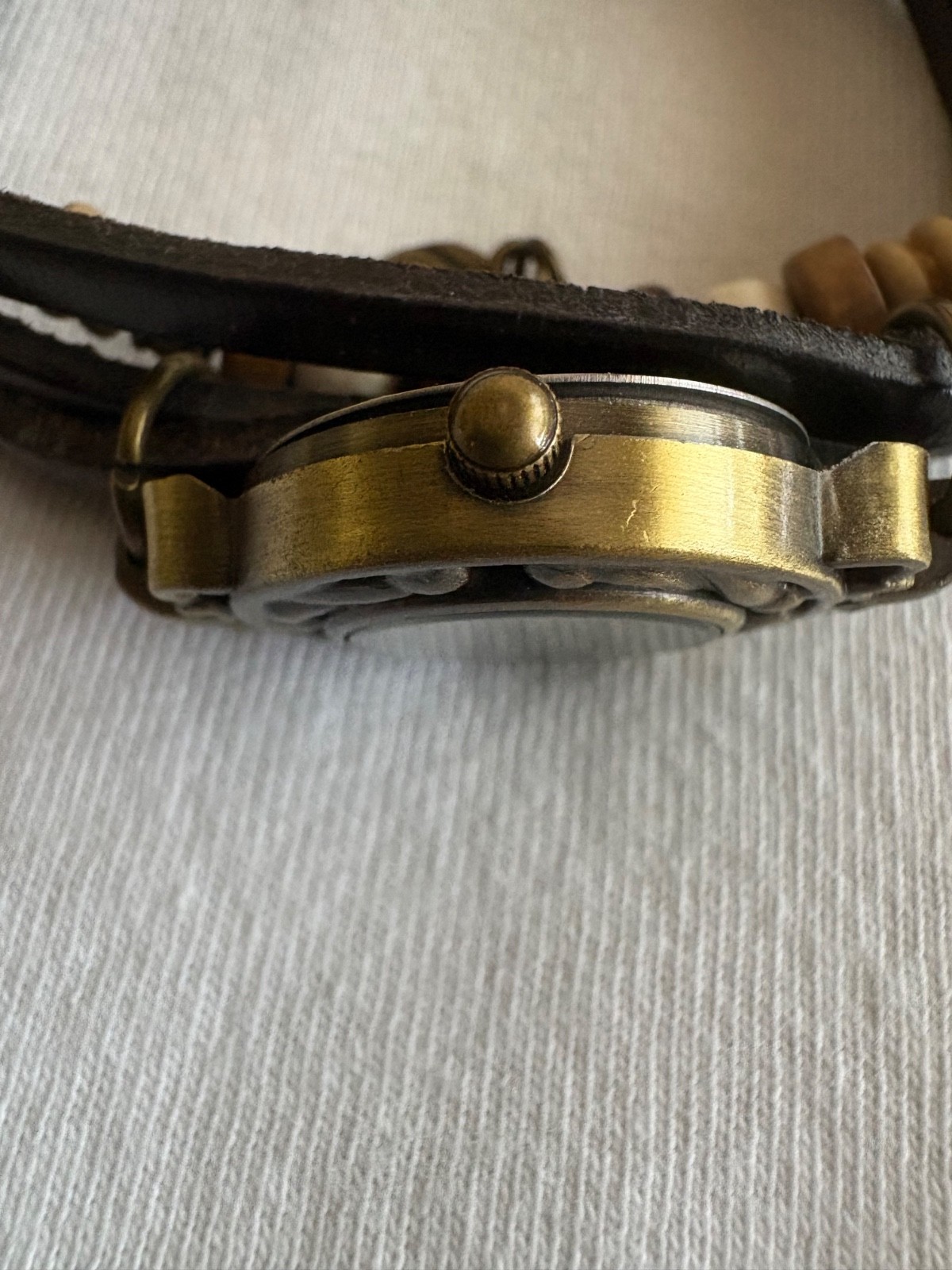 VTG Boho Multi Strand Bead 3-Snap Bracelet Quartz Watch with NEW Battery #141