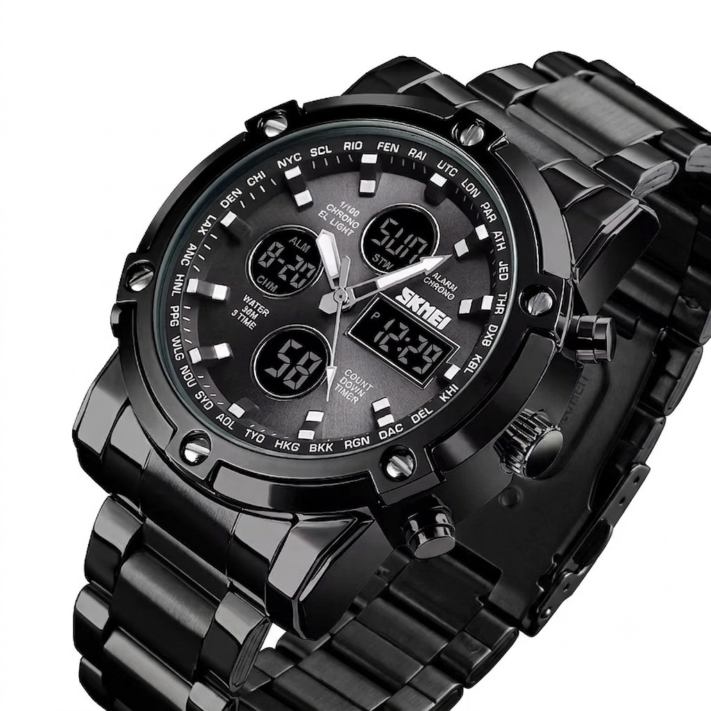 SKMEI Men Quartz Watch LED Digital Steel Wristwatch Casual Business Male Watches