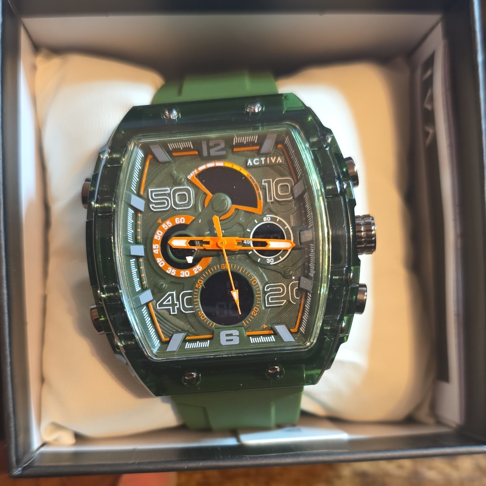 Activa Men’s Chronograph Analog/Digital Quartz Watch Army Green Strap 45mm