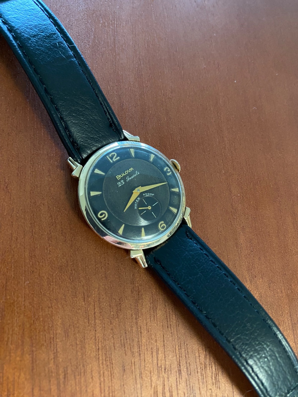1958 Bulova Cal. 10BP 23 Jewels Manual Wind Black Textured Dial 10K RGP