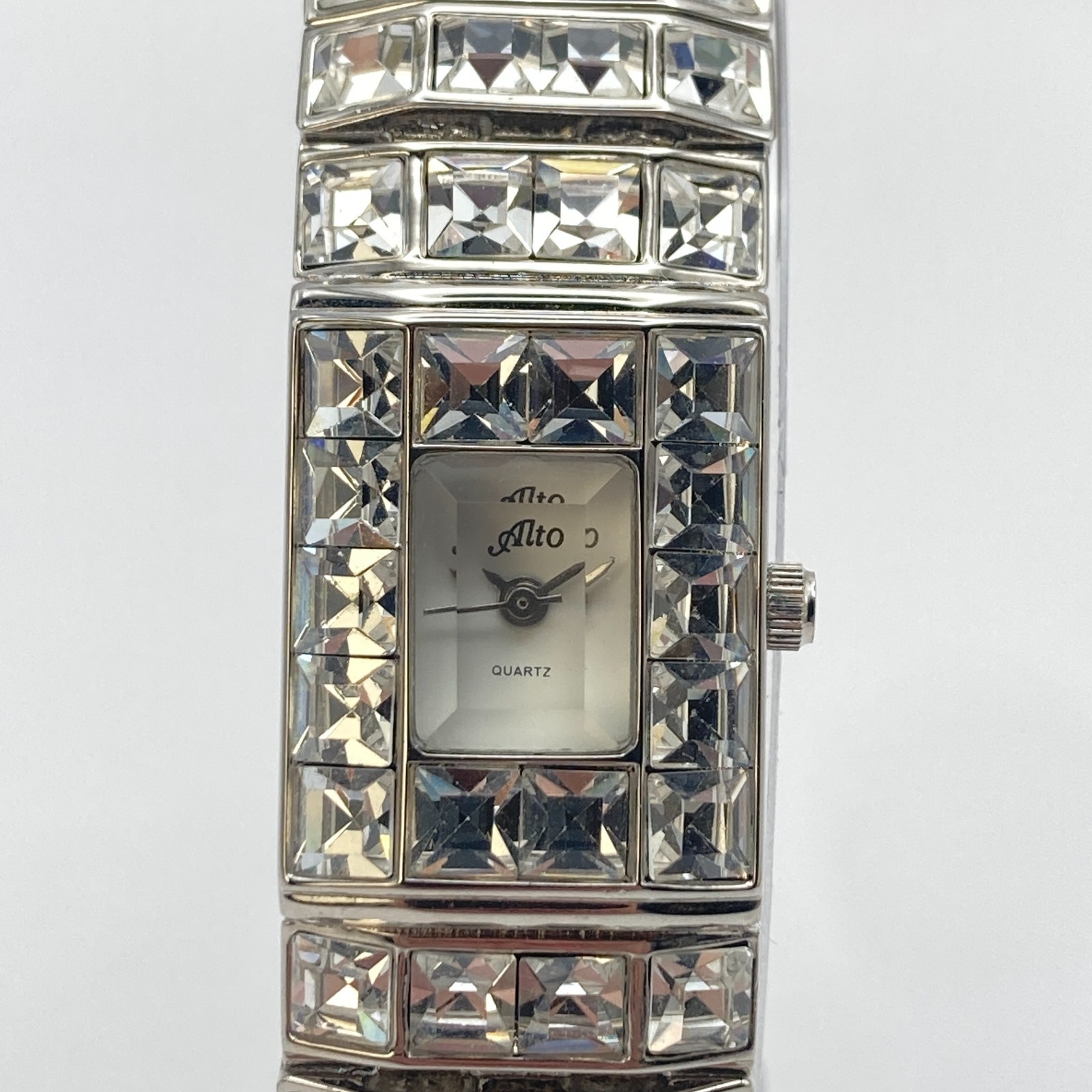 Alto Womens Watch Silver Tone Crystals Bling 19mm Faceted Crystal New Battery 7″
