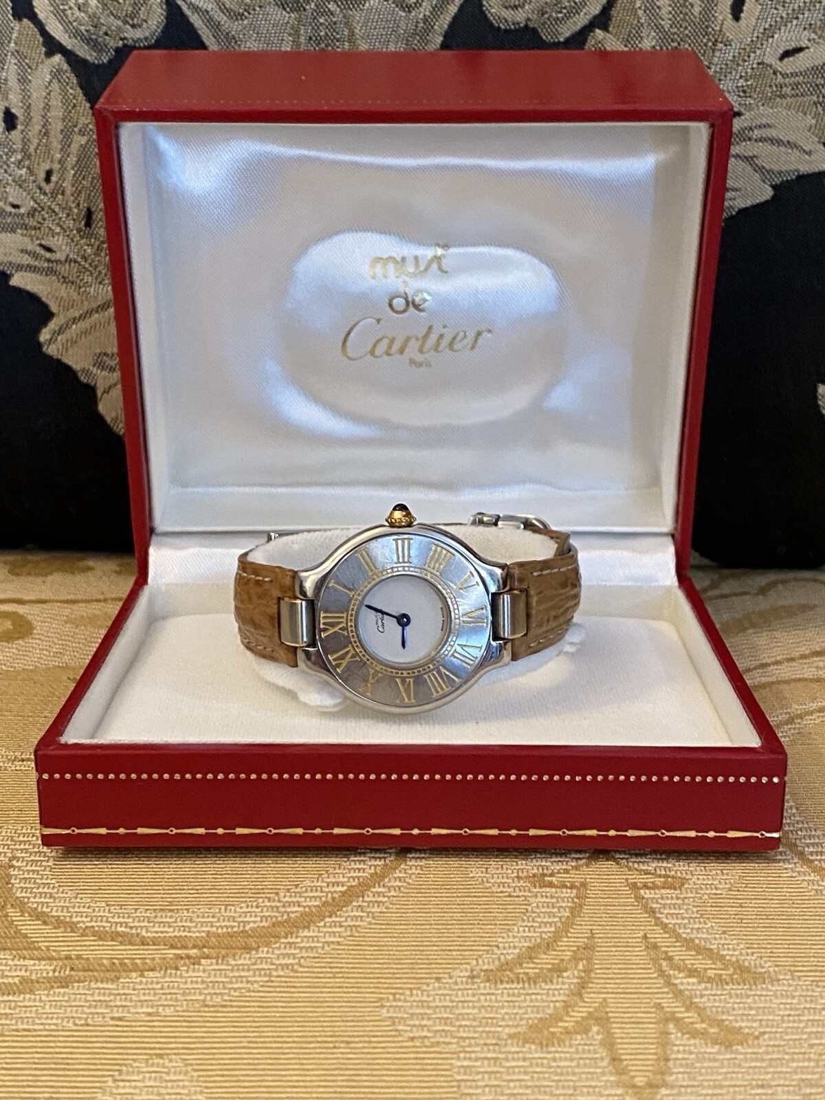 CARTIER MUST DE CARTIER 21 STAINLESS STEEL 18K PLATED WATCH ALL PAPERS BOXES