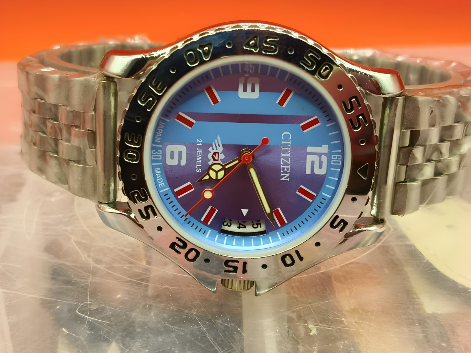 Automatic 8200 21Jewels Restored White Dial Blue Date Mens Watch Vintage 46