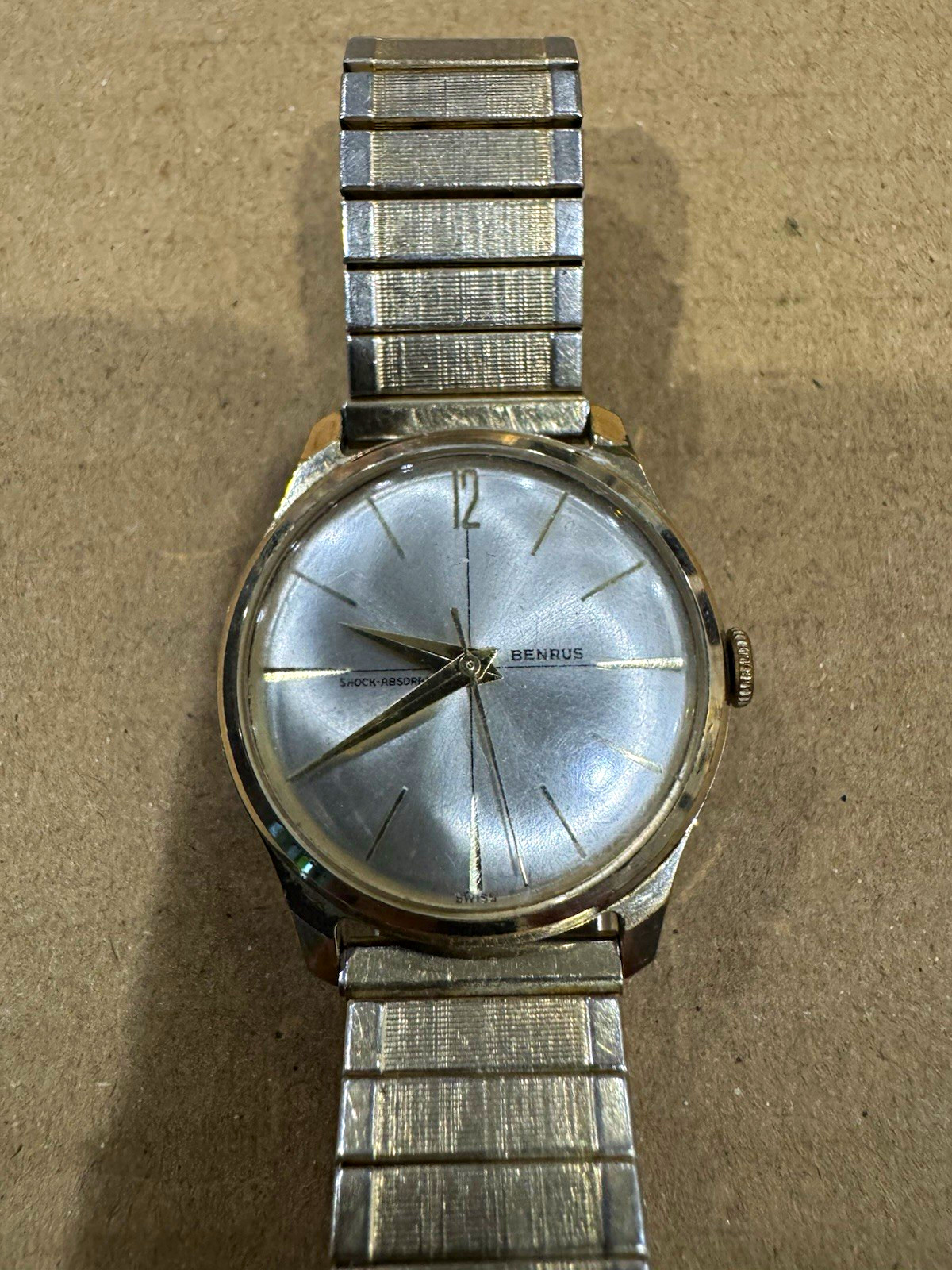 Benrus Manual Wind 17J Silver Dial Gold Bracelet 30mm case