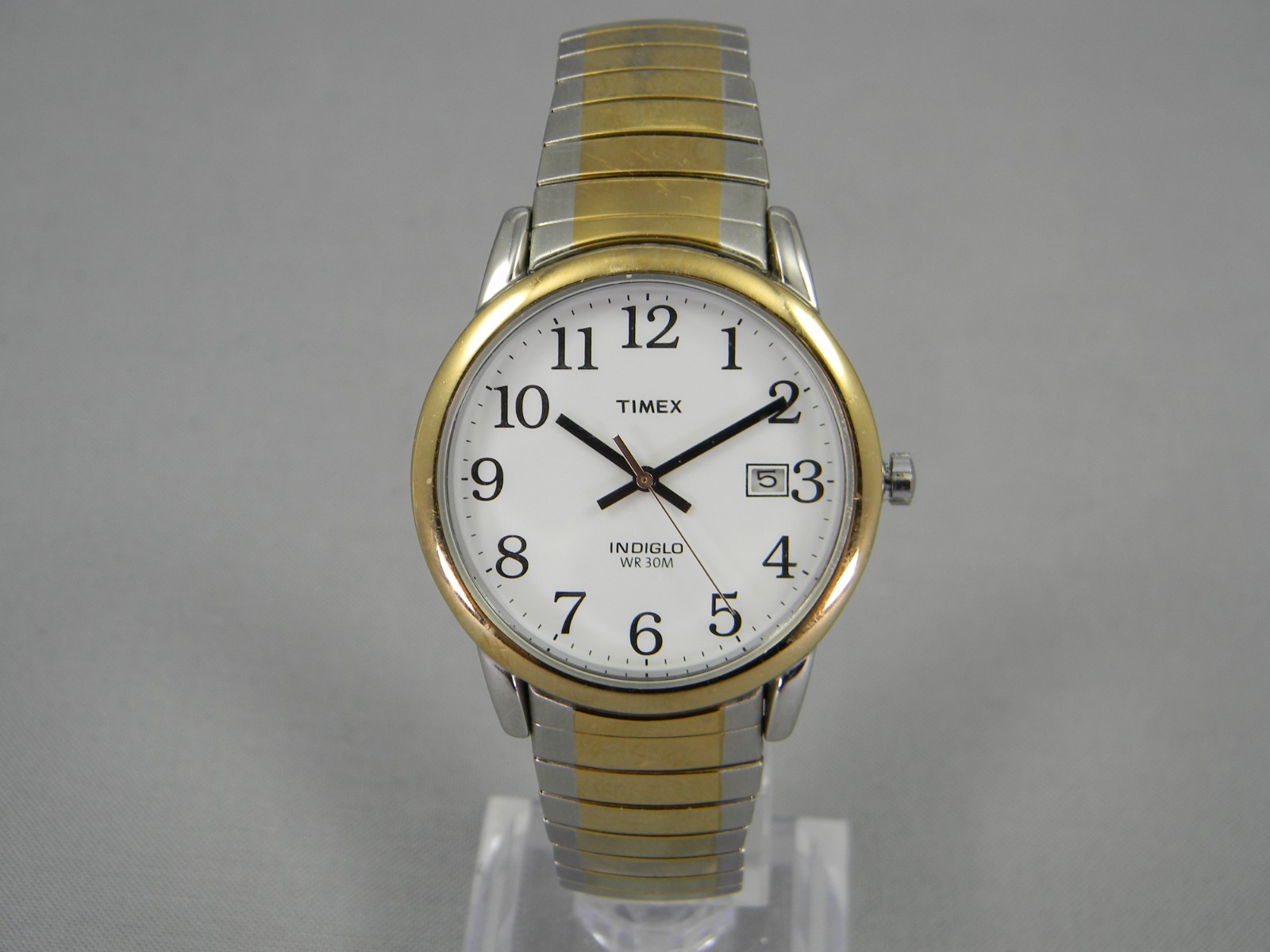 Timex Indiglo Watch Men Easy Reader 35mm Two Tone Date Stretch New Battery 6.75+