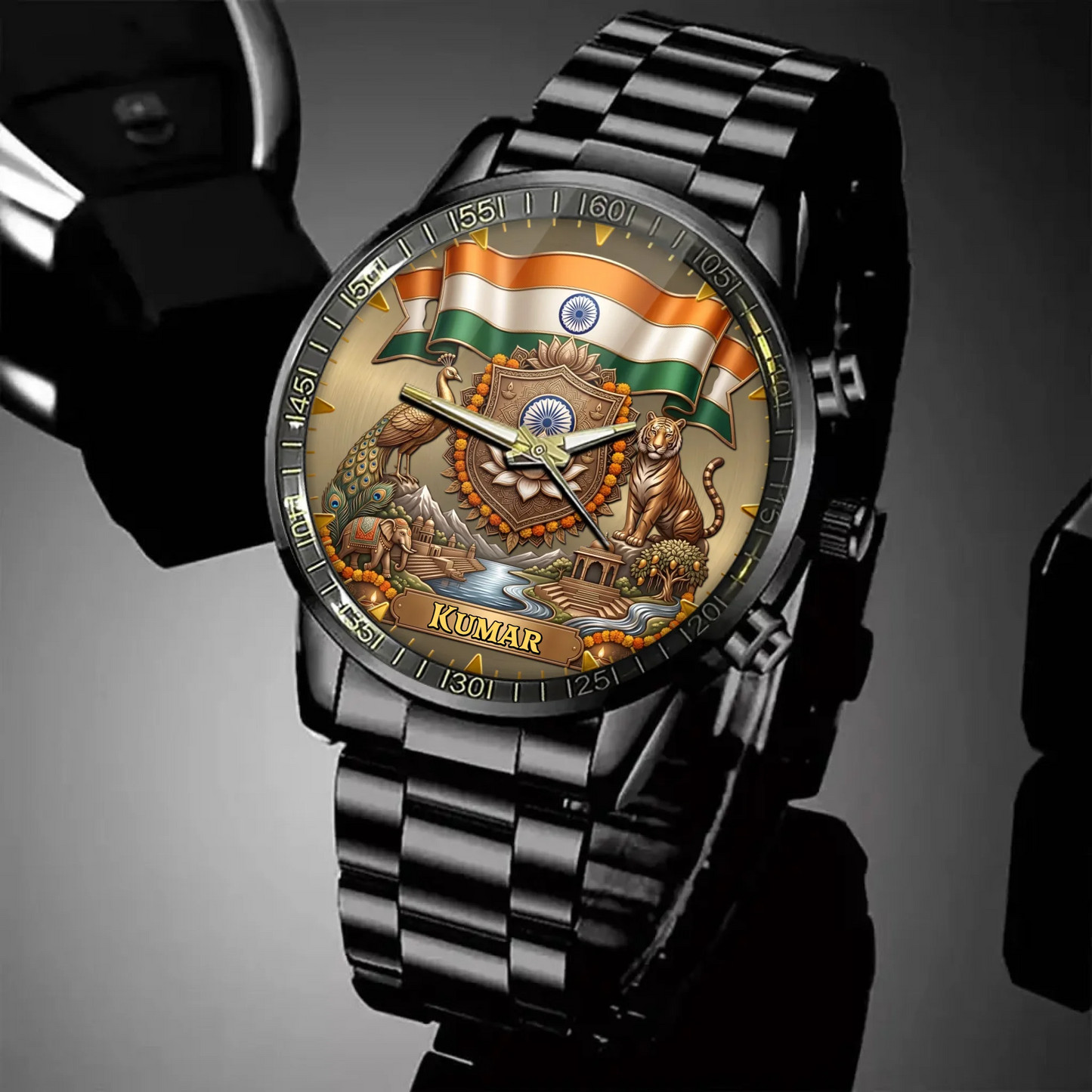 Personalized India Heritage Watch – Custom Name Watch With Lotus & Peacock