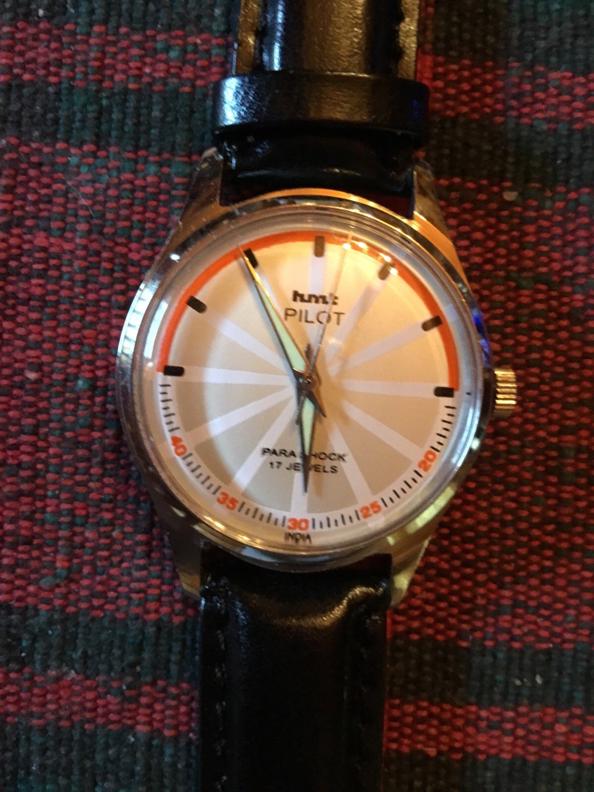 Refurbished Mens HMT Pilot Parashock 17J Watch Made In India, Black Band