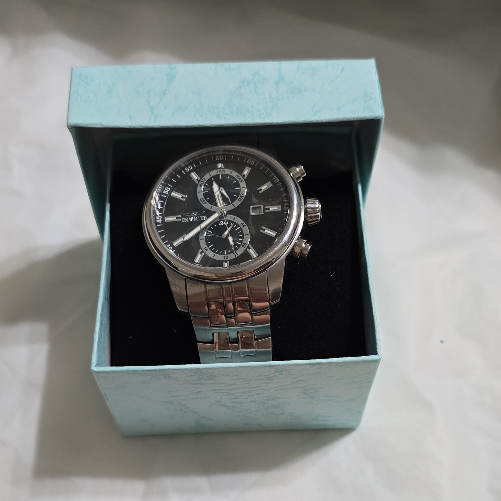 Invicta Specialty Trinite Men’s Quartz Watch Black Dial Silver Bracelet