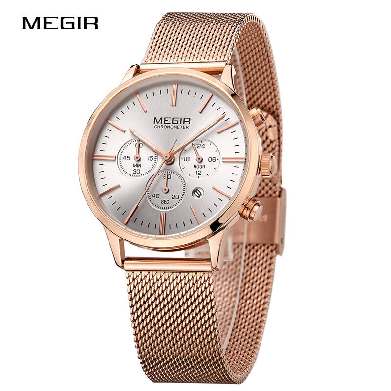 MEGIR Brand Luxury Women Watches Mesh Band Quartz Ladies Chronograph Wristwatch