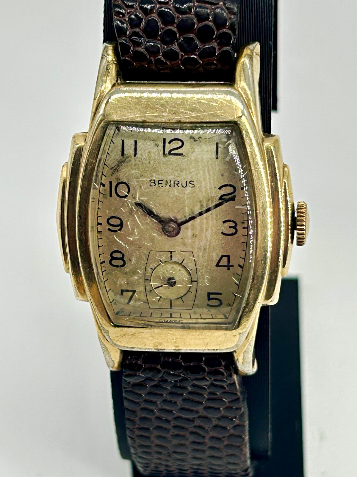 Vintage 1940s Benrus BR1 Tank Watch 15J Swiss 10K RGP Art Deco Mens Mechanical