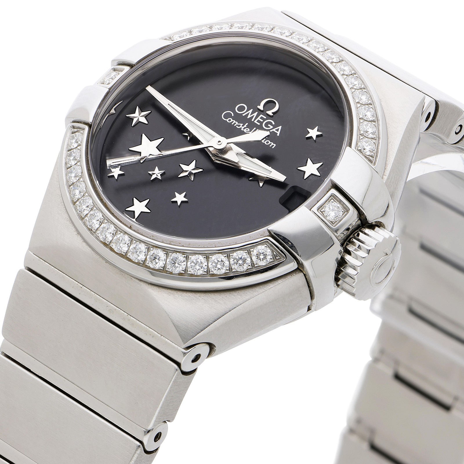 Omega Constellation 27mm Diamond Bezel Black Star Dial Steel Watch 2022 Full Set