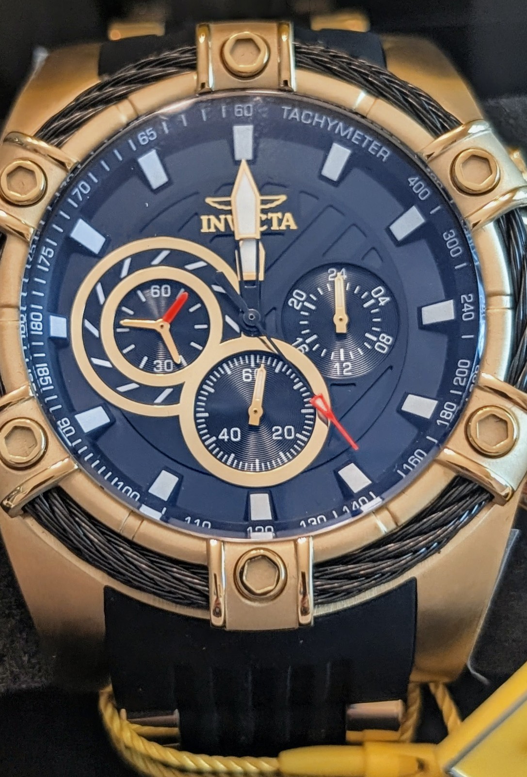 Invicta Bolt Chronograph 52mm Black & Gold Men’s Watch – Model 26818 (With Box!)