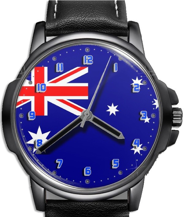 Flag Of Australia Collectable Leather Strap Big Dial Gift Wrist Watch