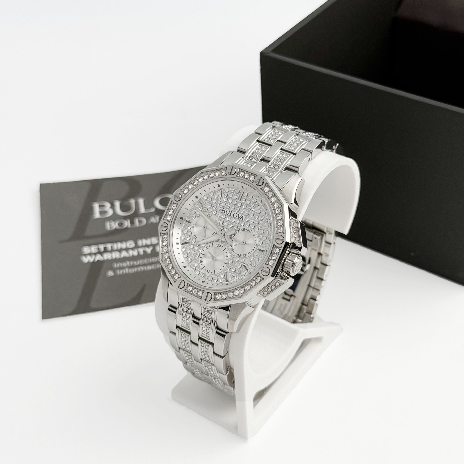 Bulova Men’s Octava Chronograph Crystal Quartz Watch 96C134 Pave Crystal Dial