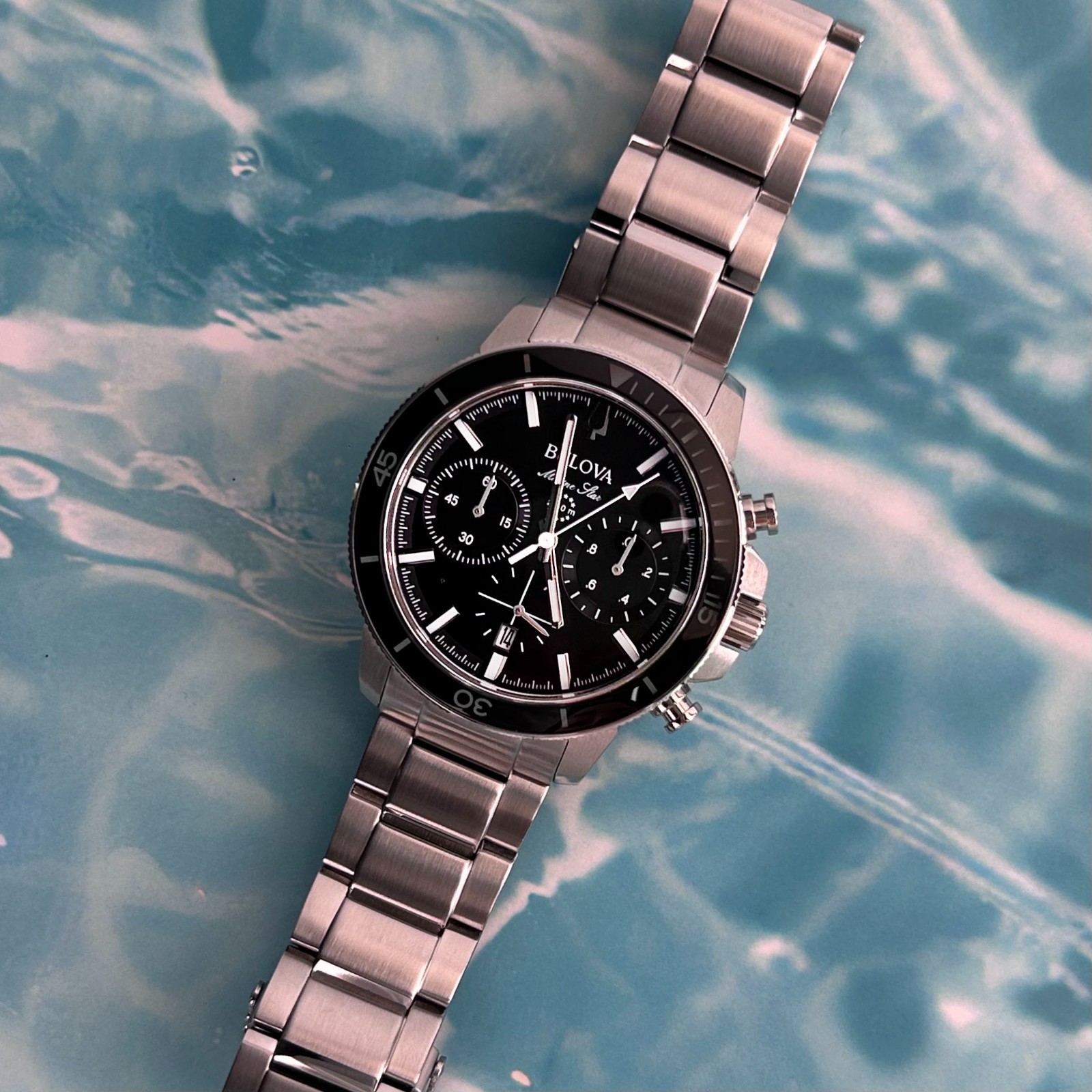 Bulova Marine Star Black Dial Stainless Steel 96B272 Men’s Quartz Watch 45mm