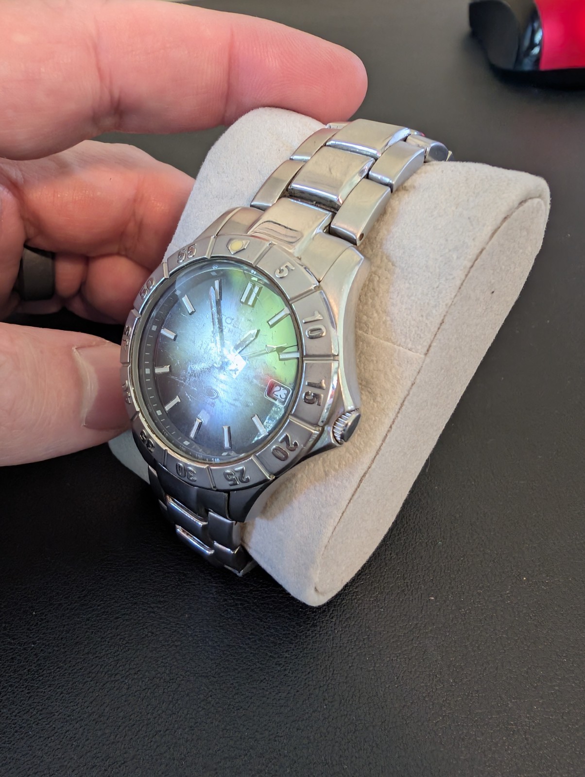 Vintage Fossil Blue AM-3726 Stainless Steel Men Watch Gray Dial – Running