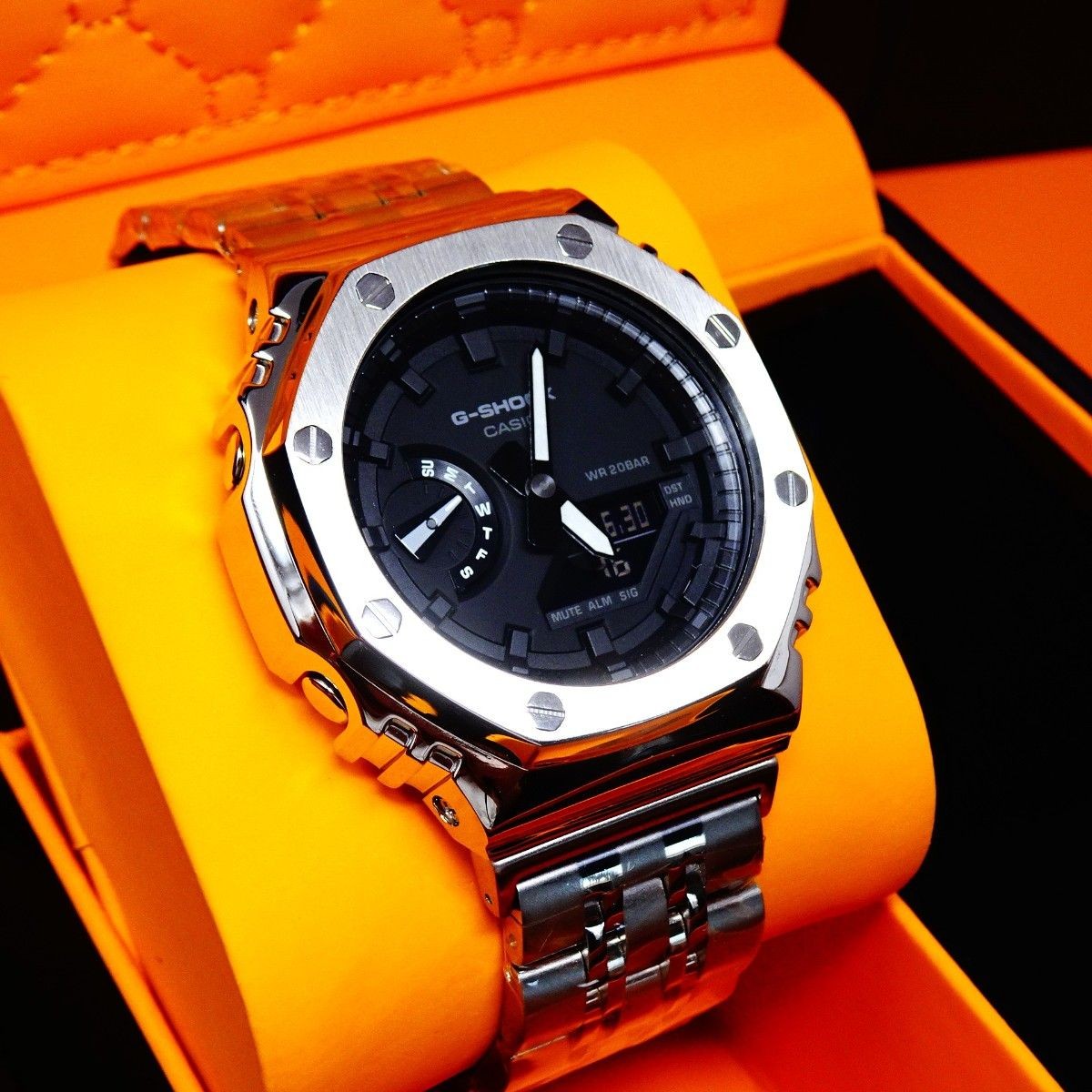 CUSTOM CASIO G-SHOCK GA-2100-7A Movement Stainless Steel Silver Bezel New in Box