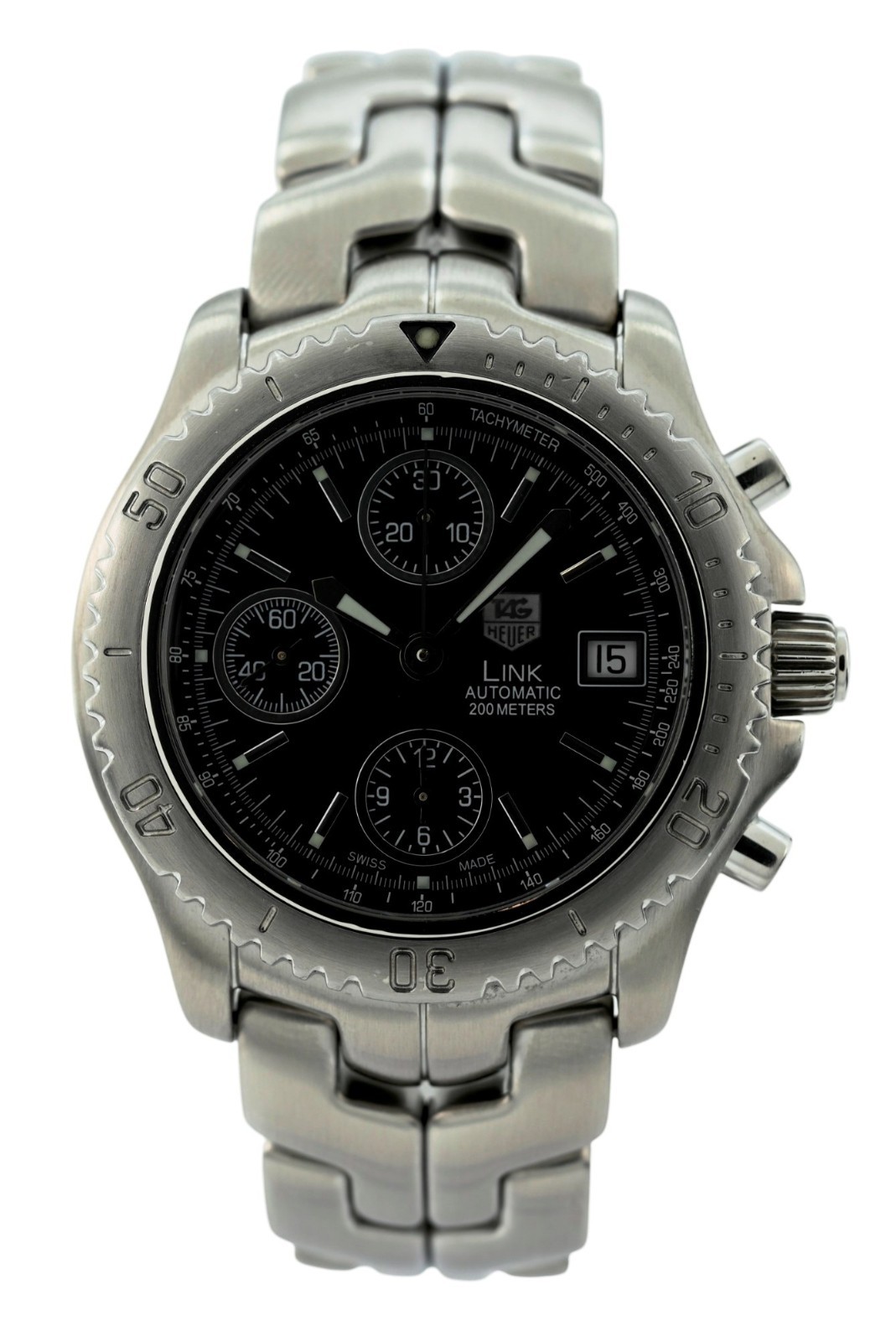 Tag Heuer 42mm Men’s Link Automatic Chronograph Black Dial Watch! Ref: CT2111!