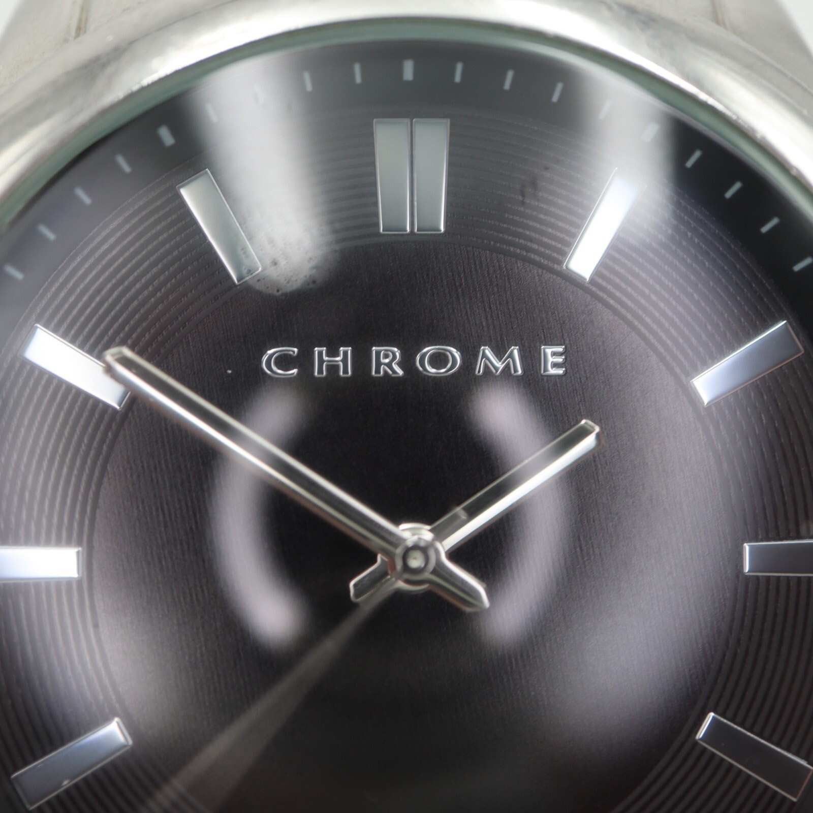 Chrome Mens Watch 45mm Silver Tone Black Gray Dial Stainless Steel w New Battery
