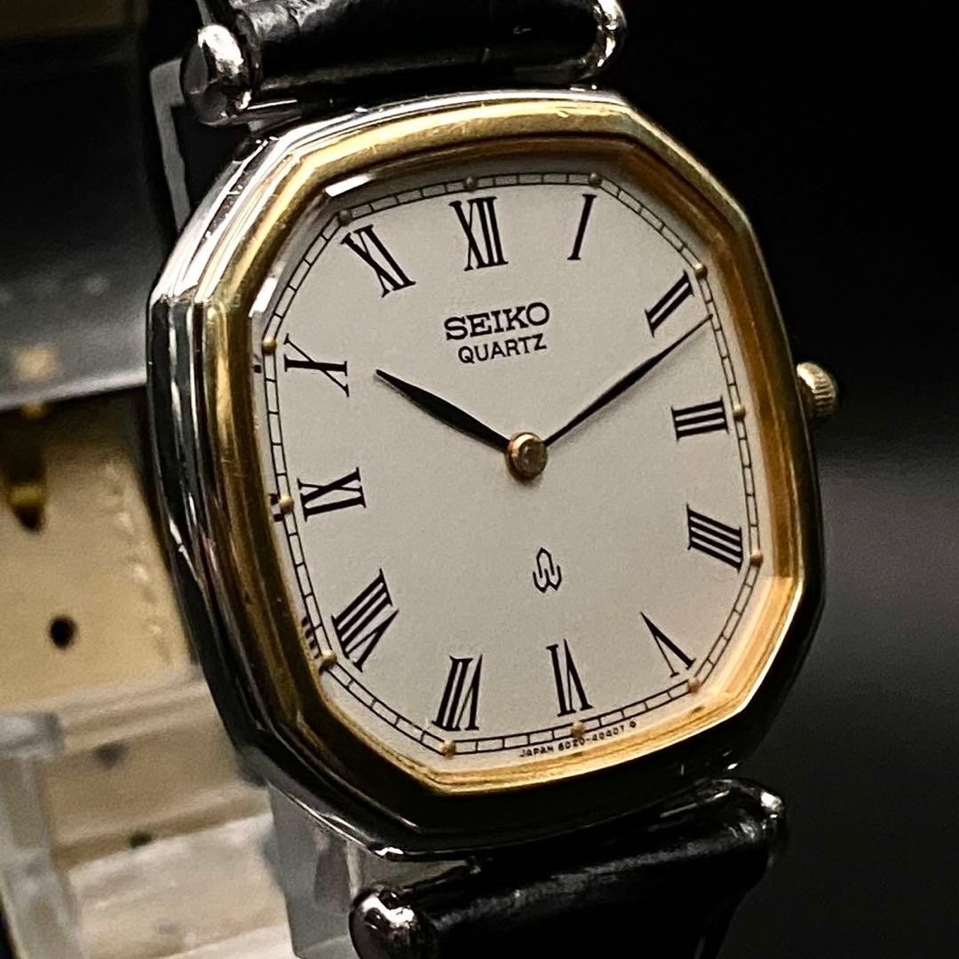 Seiko Dolce Octagon 6020-5750 Black Quartz Watch Vintage Japan 0610681