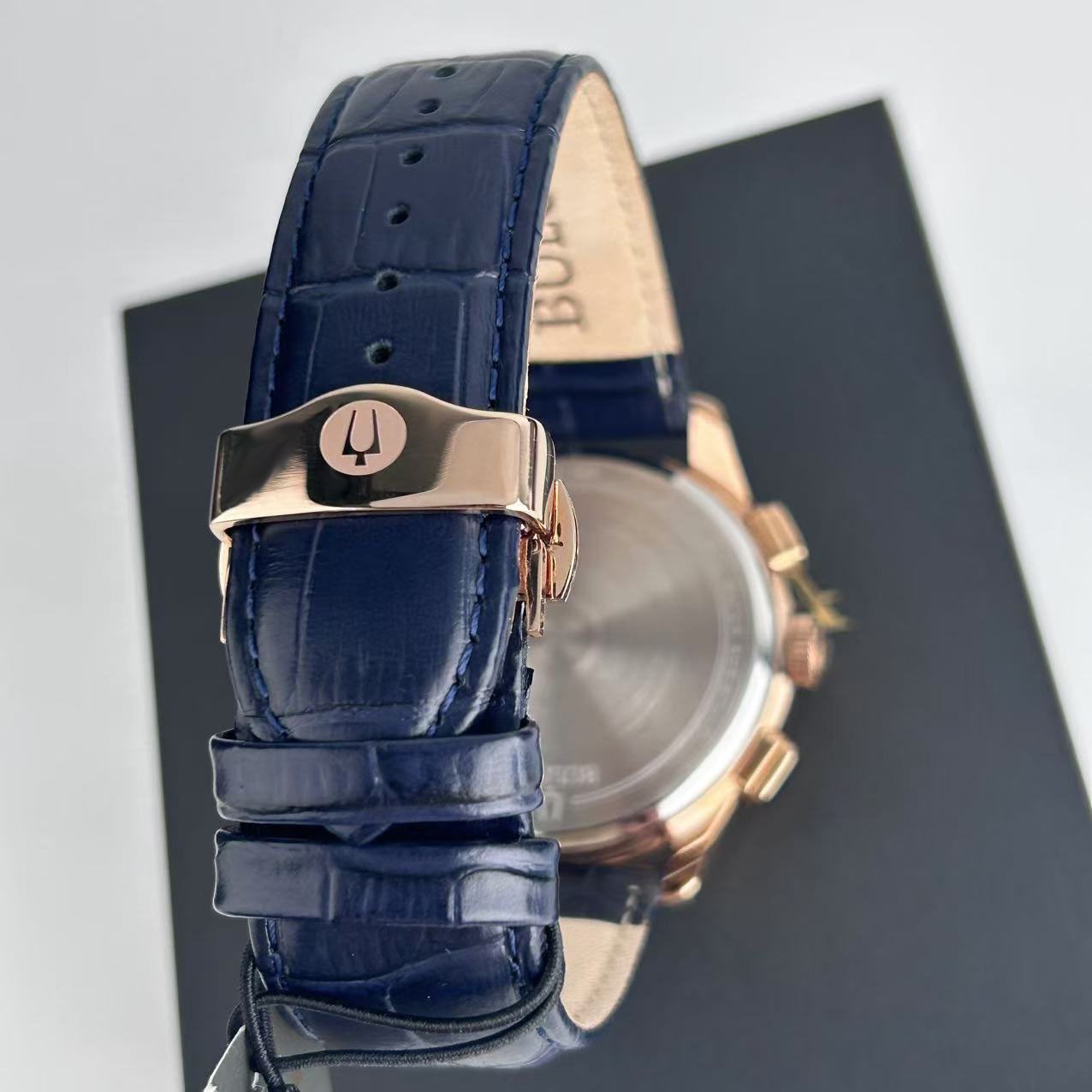 Bulova Wilton Classic 97B170 Blue Dial Leather Strap Men’s Quartz Watch 46.5 mm