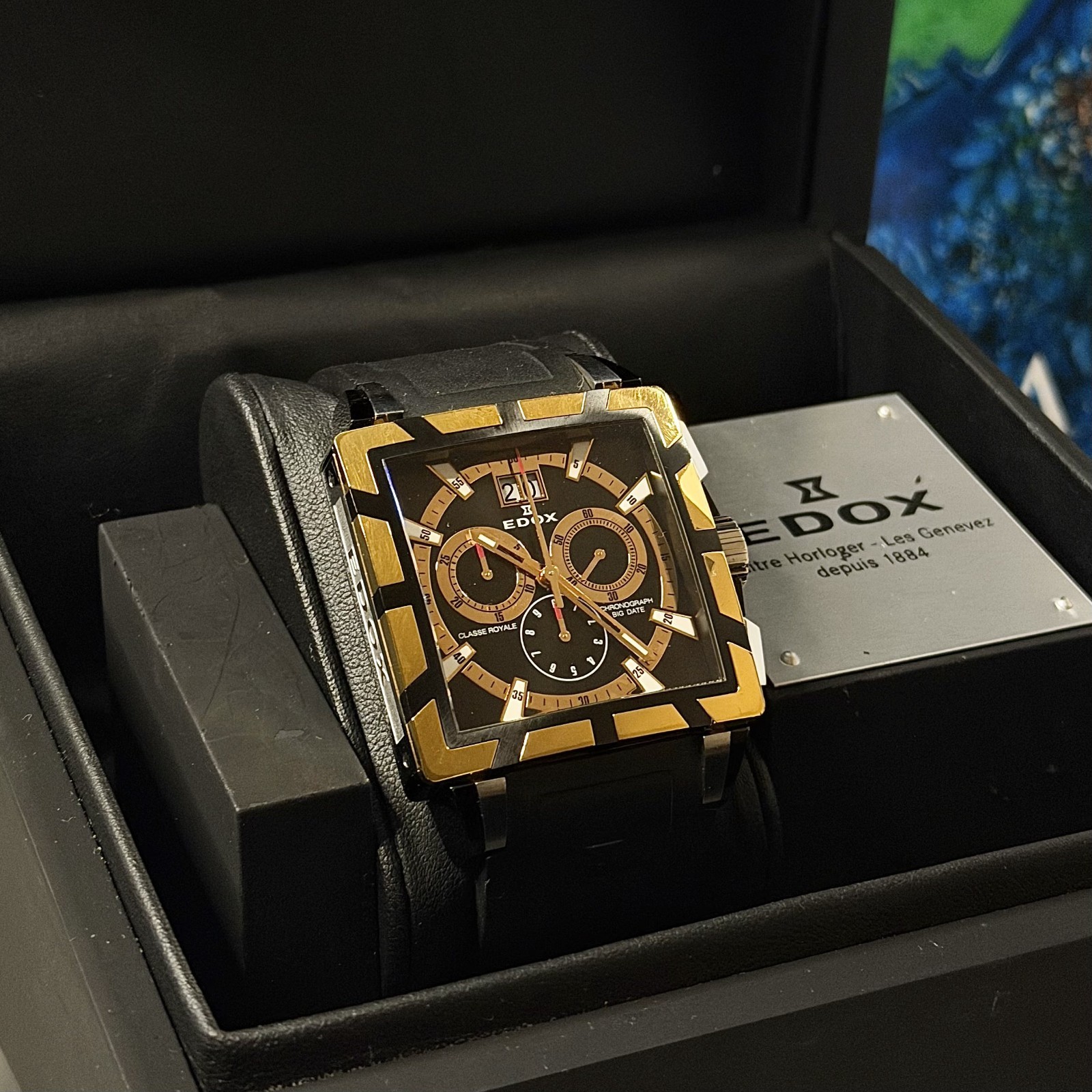 Edox Classe Royale Chronograph Big Date 10013 Rose Gold PVD Boxed