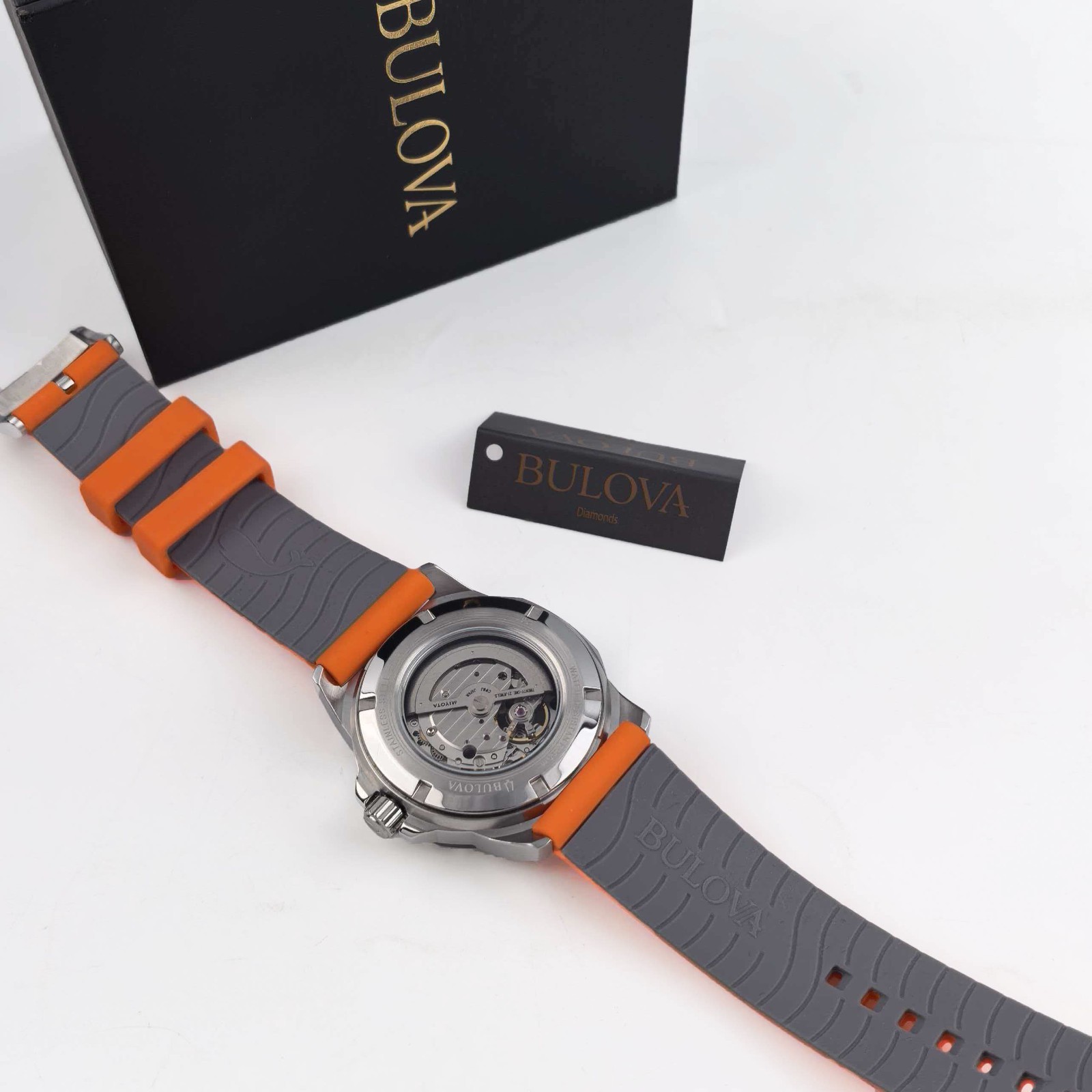 Bulova 98A226 Marine Star Men’s Silver Dial Orange Rubber Strap Automatic Watch