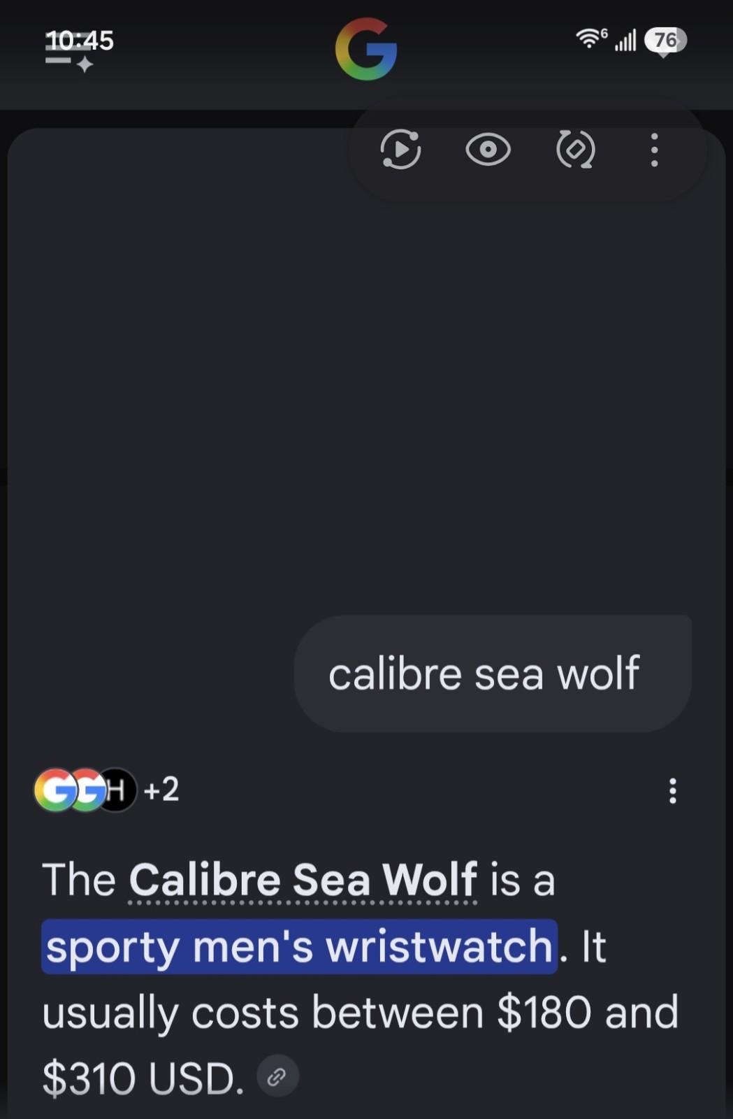 Calibre Sea Wolf Quartz 42mm White Dial Black Silicone Strap W/ Orig Box Manual