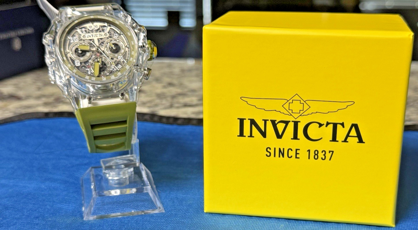 Invicta Racing Vaulthan Men’s Watch 44mm Clear Case Olive Green Silicone 69682