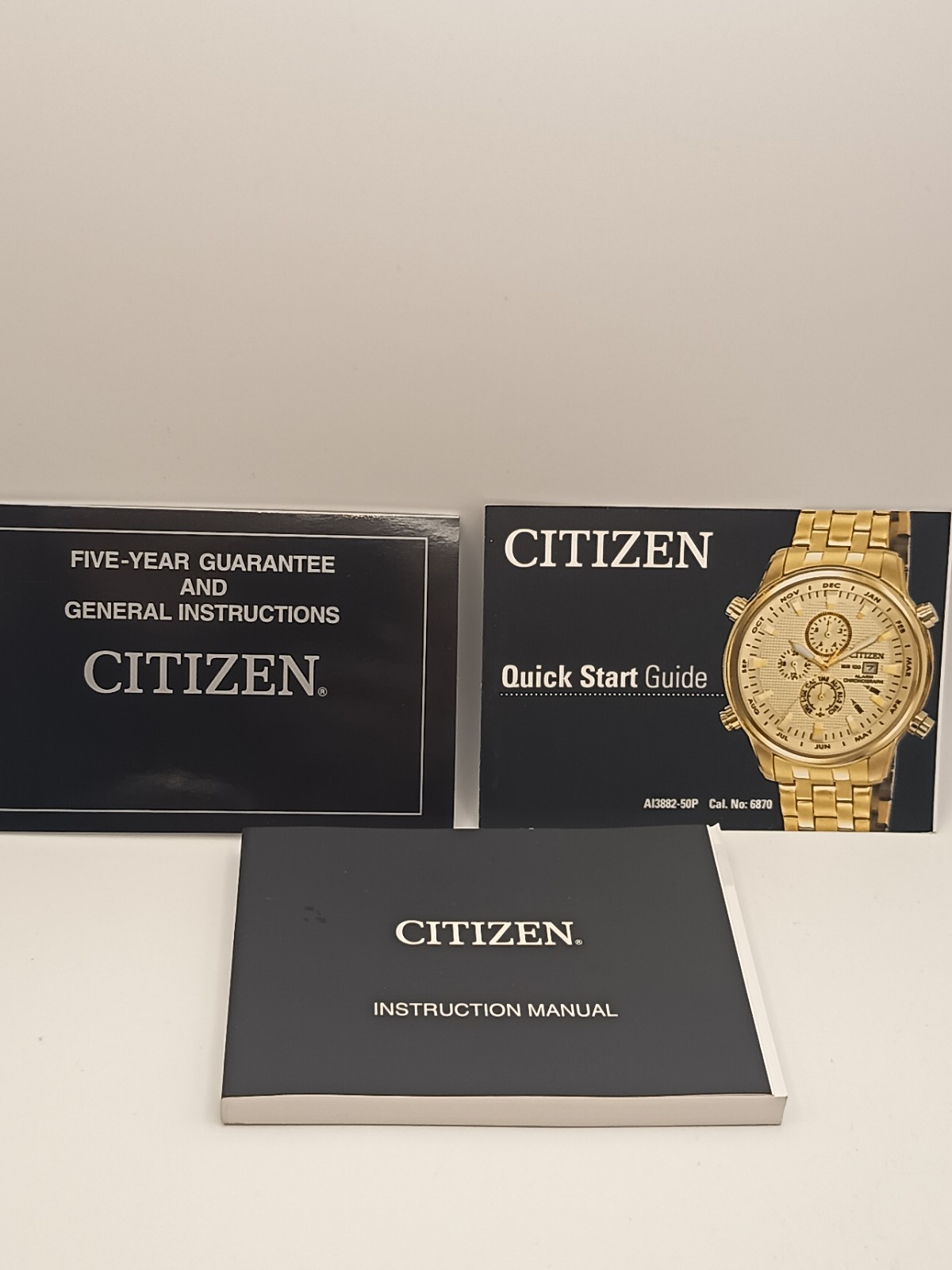 Citizen AI3882-50P Alarm Chronograph WR100 Gold Tone NOS Full Set Box & Papers