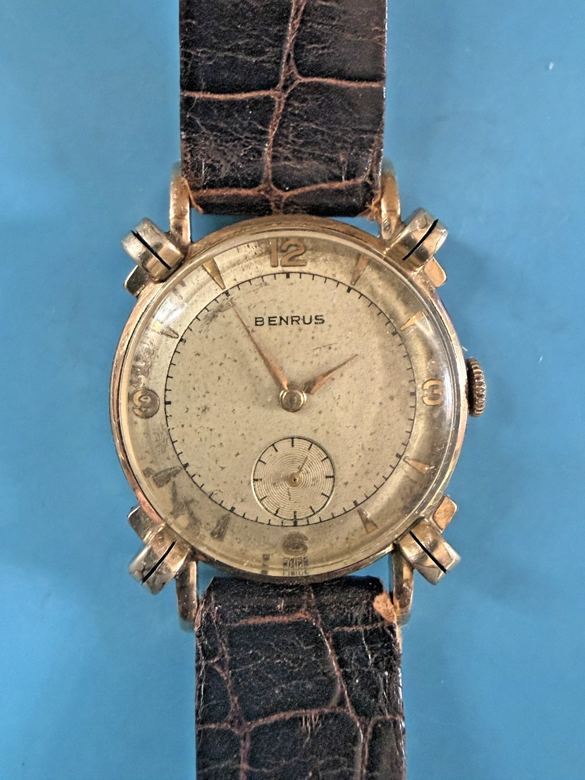 Benrus Fancy Knotted Lugs BB 14 17J 10K RG – Alligator? – Serviced – Runs