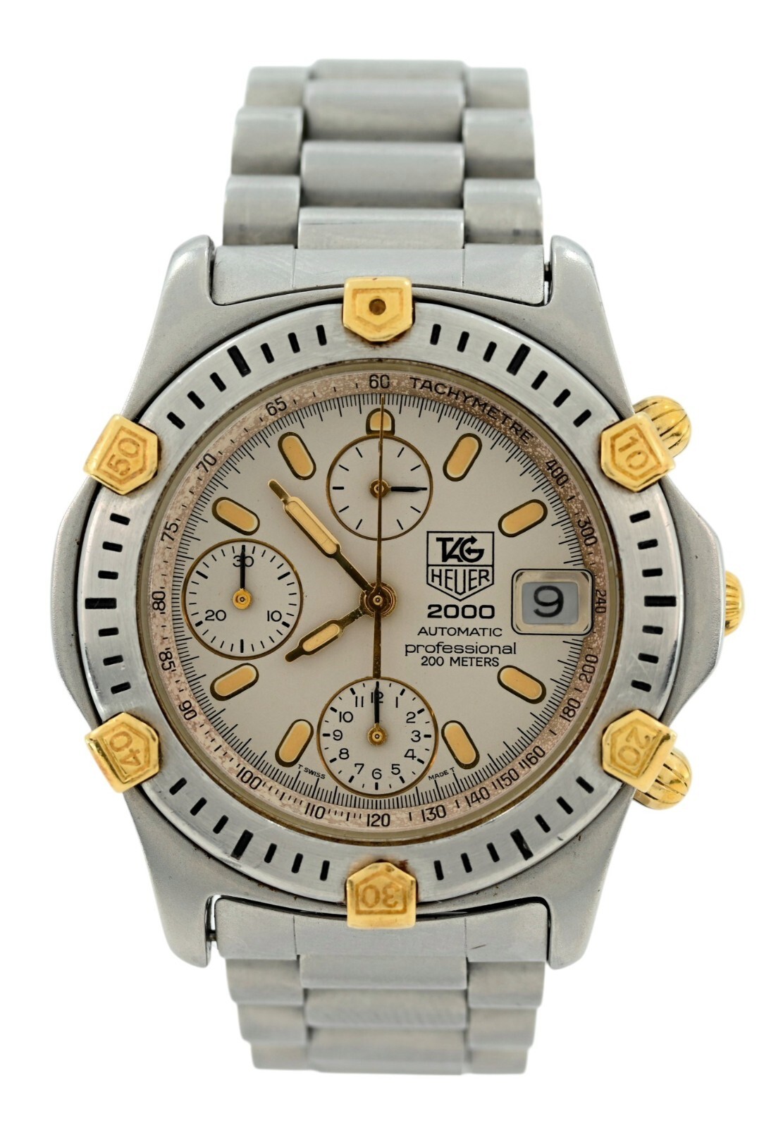 Tag Heuer 38mm Men’s 2000 Series Automatic White Dial Two-Tone Watch 165.806!