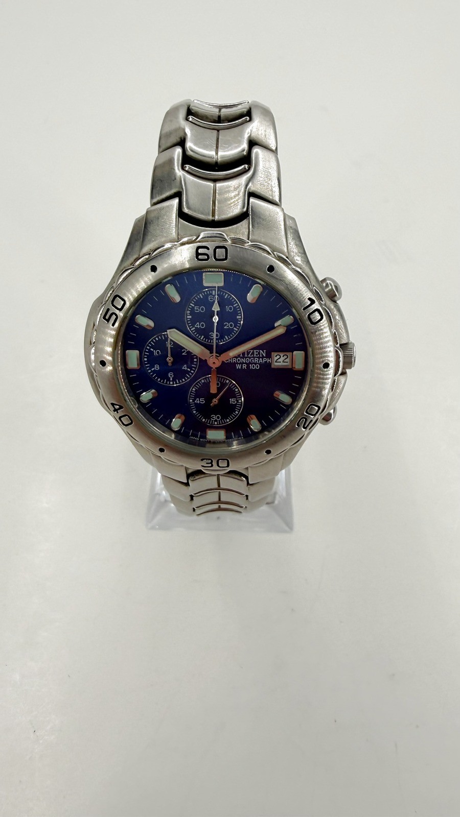 Citizen Chronograph WR100 Blue Dial Stainless Steel Watch New Movement